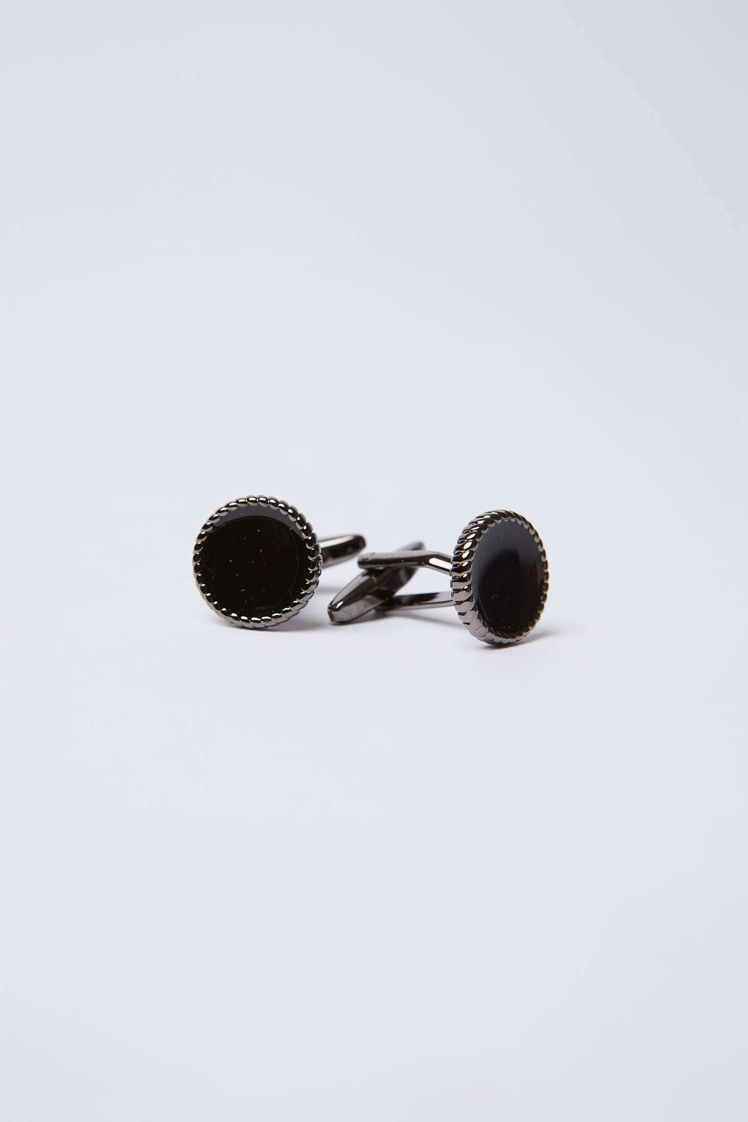 Round Beaded Edge Cufflink with Gloss Center - Image 2