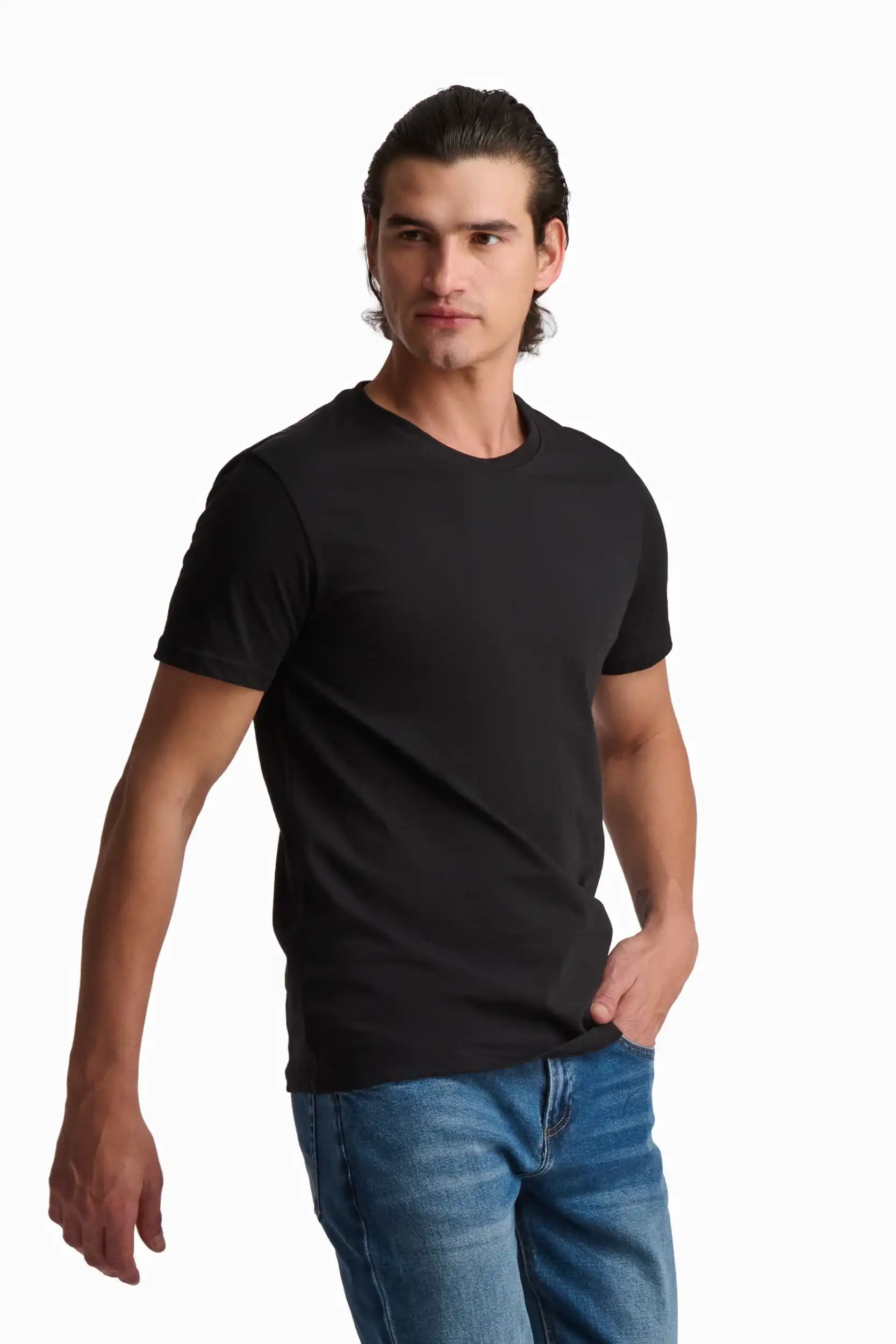 Black Cotton Crew Neck T-Shirt - Image 3