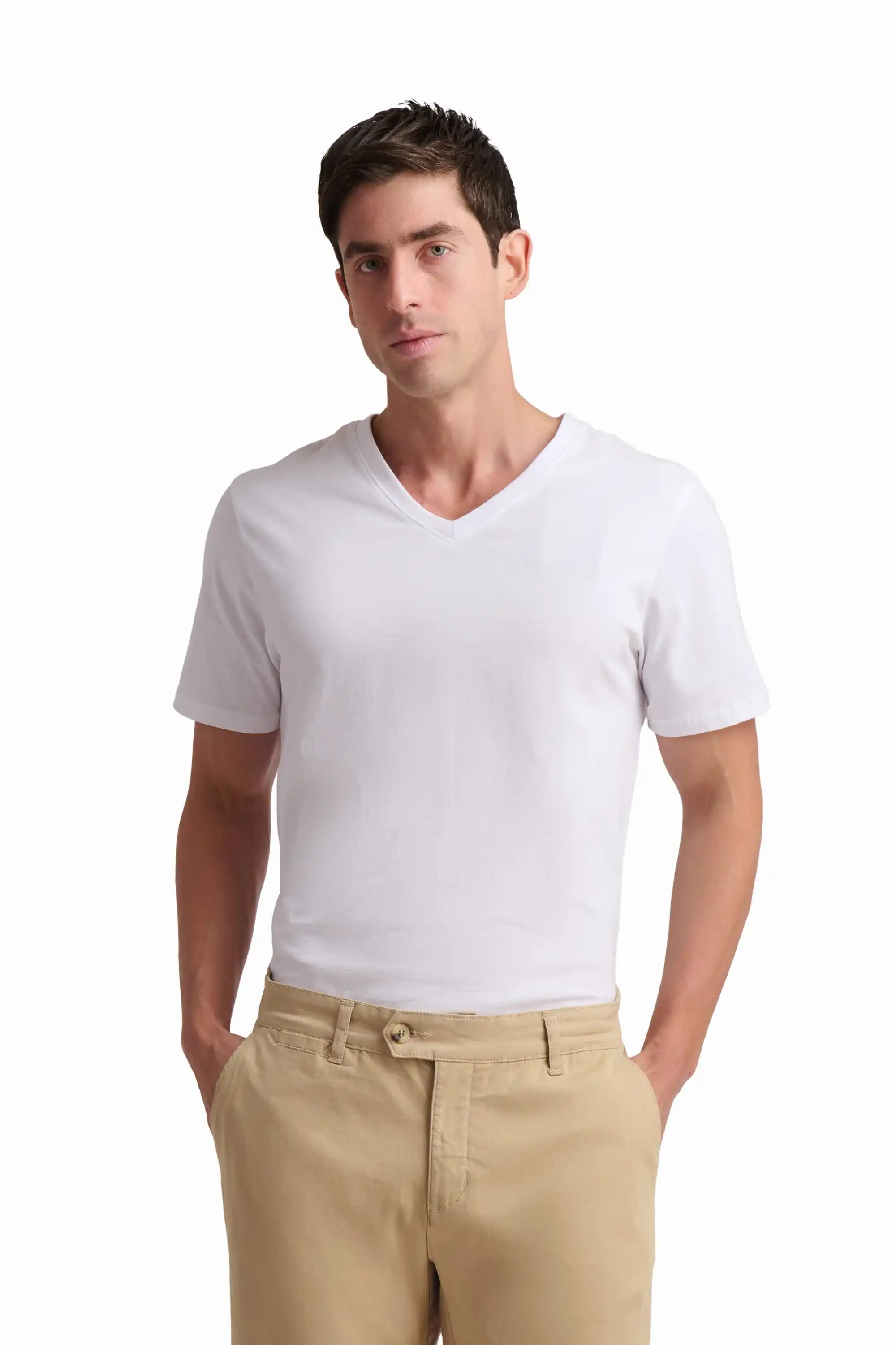 White V-Neck Basic T-Shirt - Image 3
