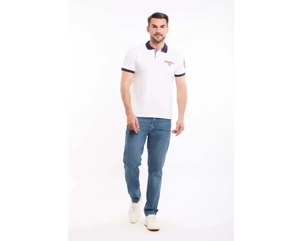 Buttoned Neck Polo Shirt with Patched Sleeve - Image 2