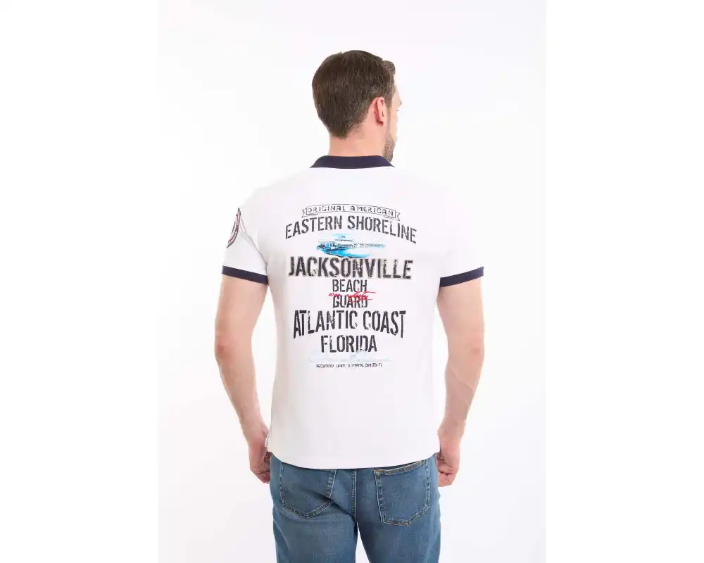 Buttoned Neck Polo Shirt with Patched Sleeve - Image 4