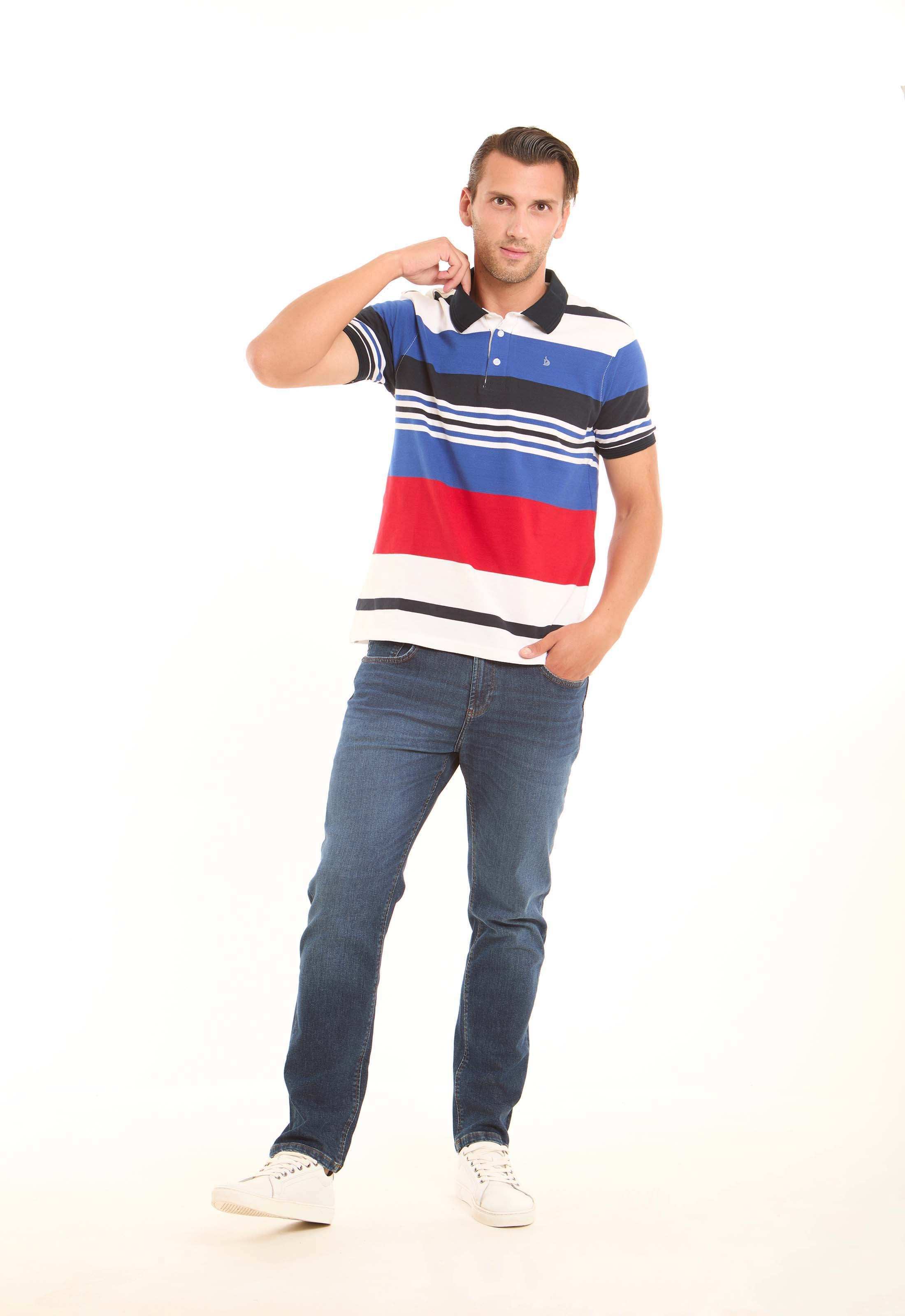 Casual Polo Shirt with Unbalanced Stripes - Image 3