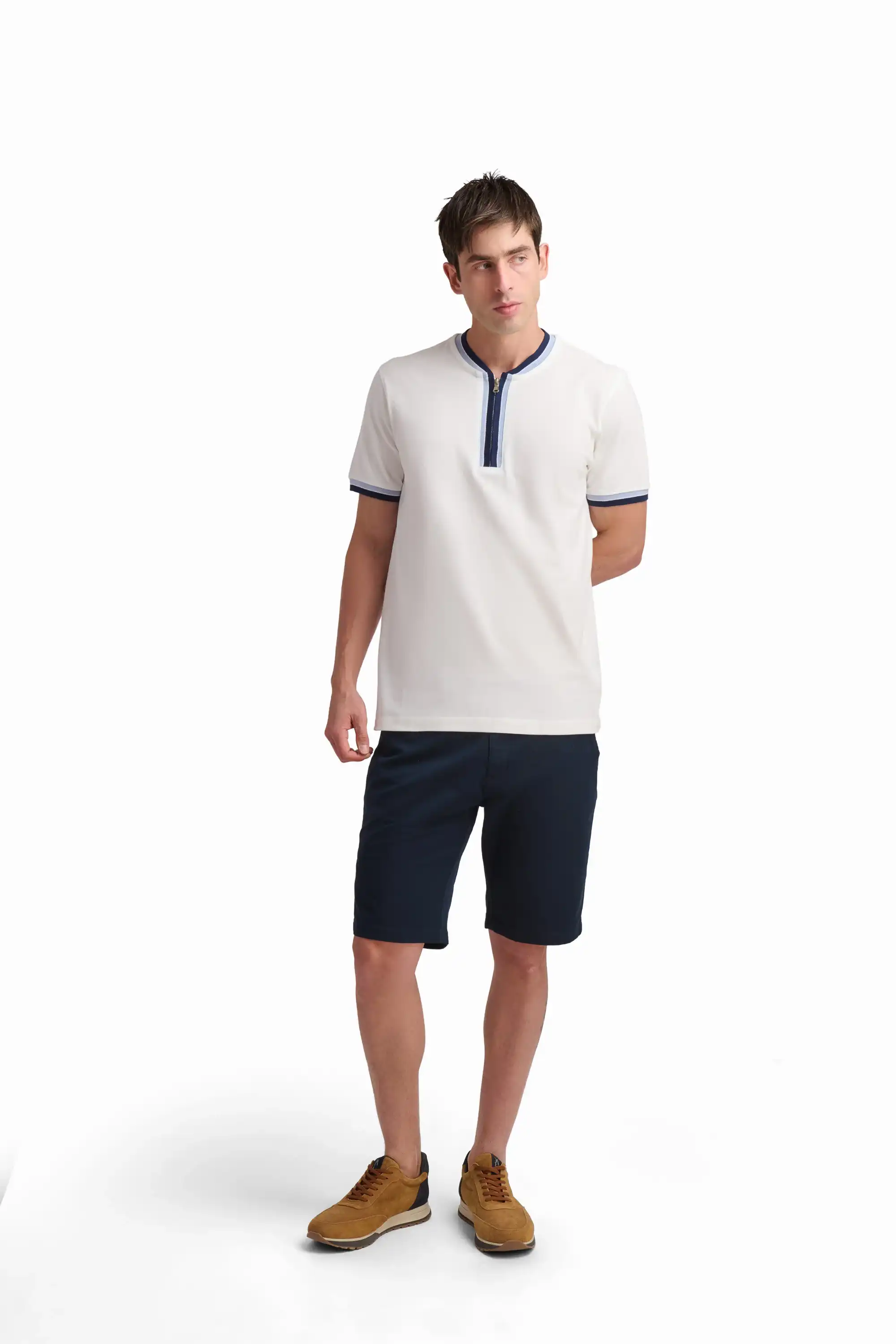 White Contrast Trim Cotton T-Shirt