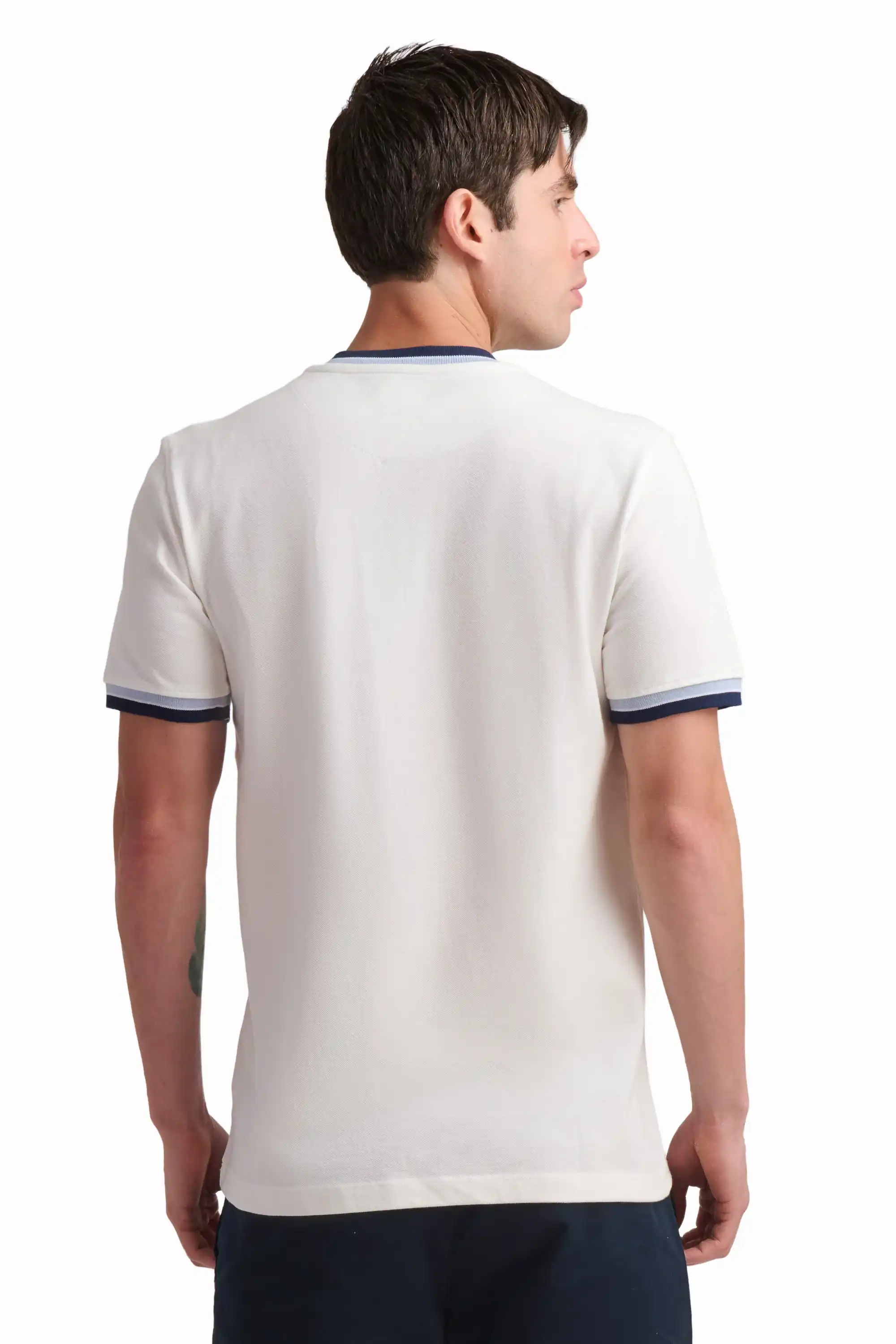 White Contrast Trim Cotton T-Shirt - Image 4