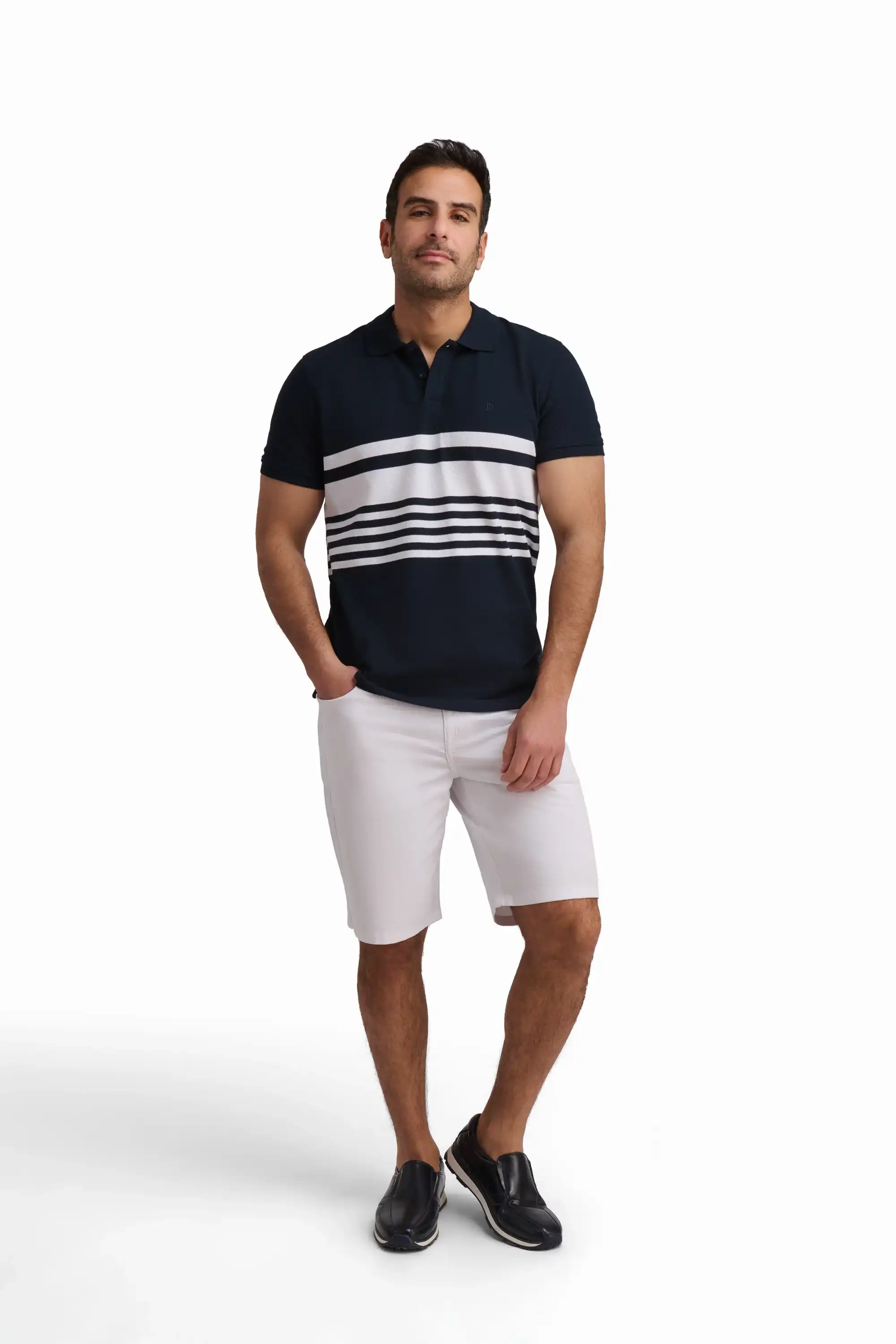Navy Stripe Cotton Polo Shirt