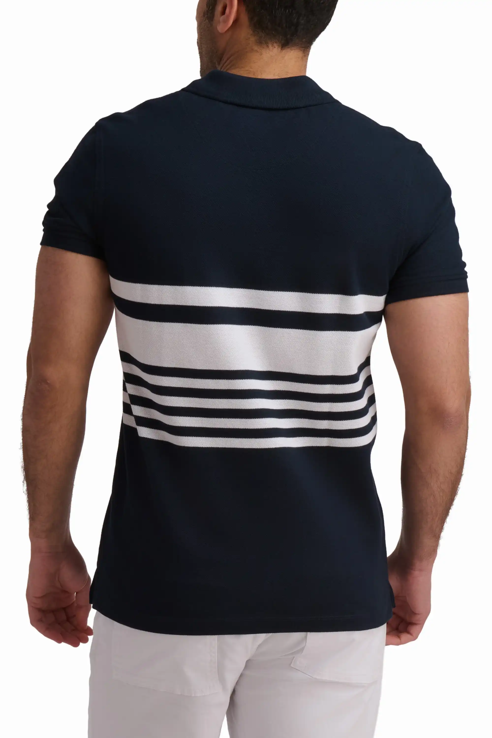 Navy Stripe Cotton Polo Shirt - Image 3