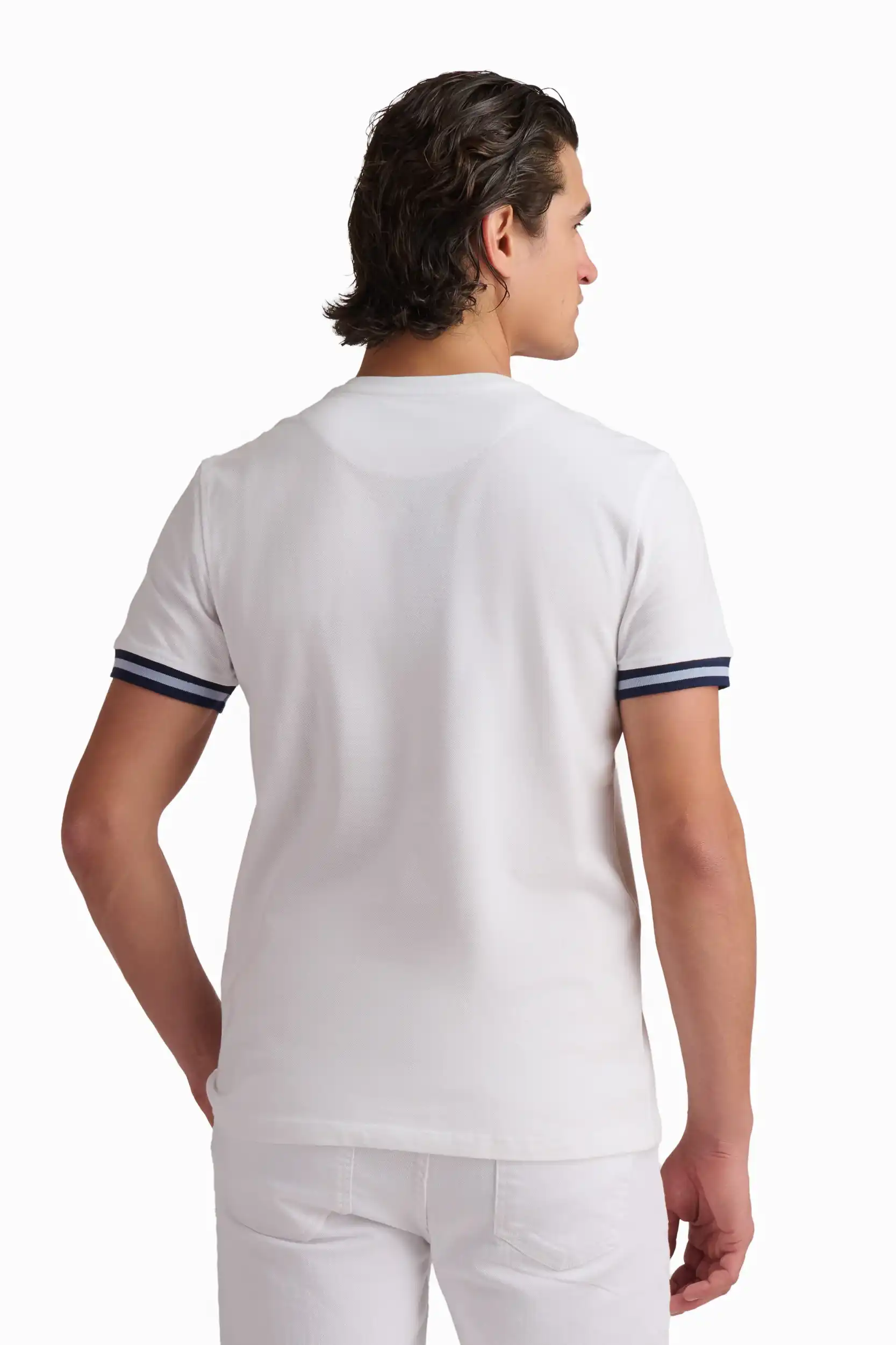 White Contrast Trim Cotton T-Shirt - Image 4