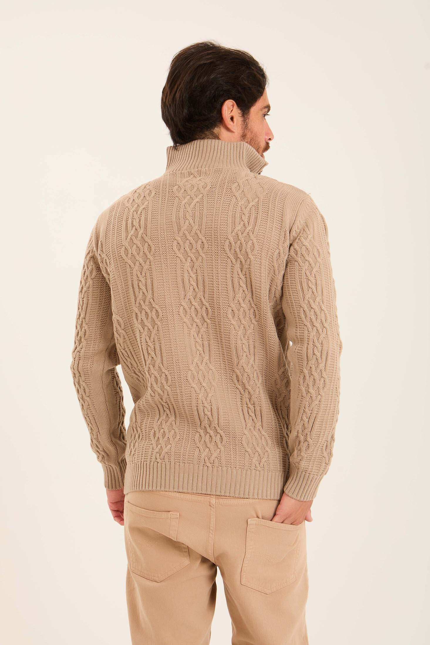 Men Quarter Zip Turtle Neck Pullover Beige - Image 5