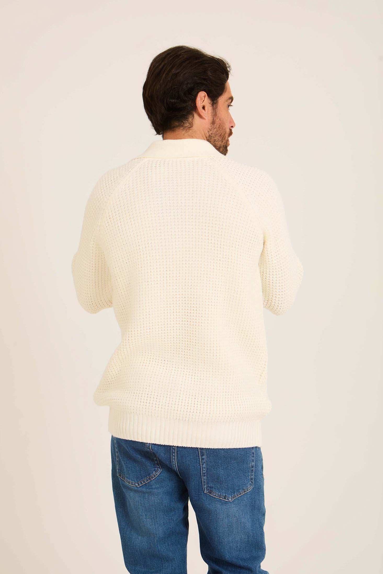 Men Mock Neck Pullover with Buttons Off White - Image 3