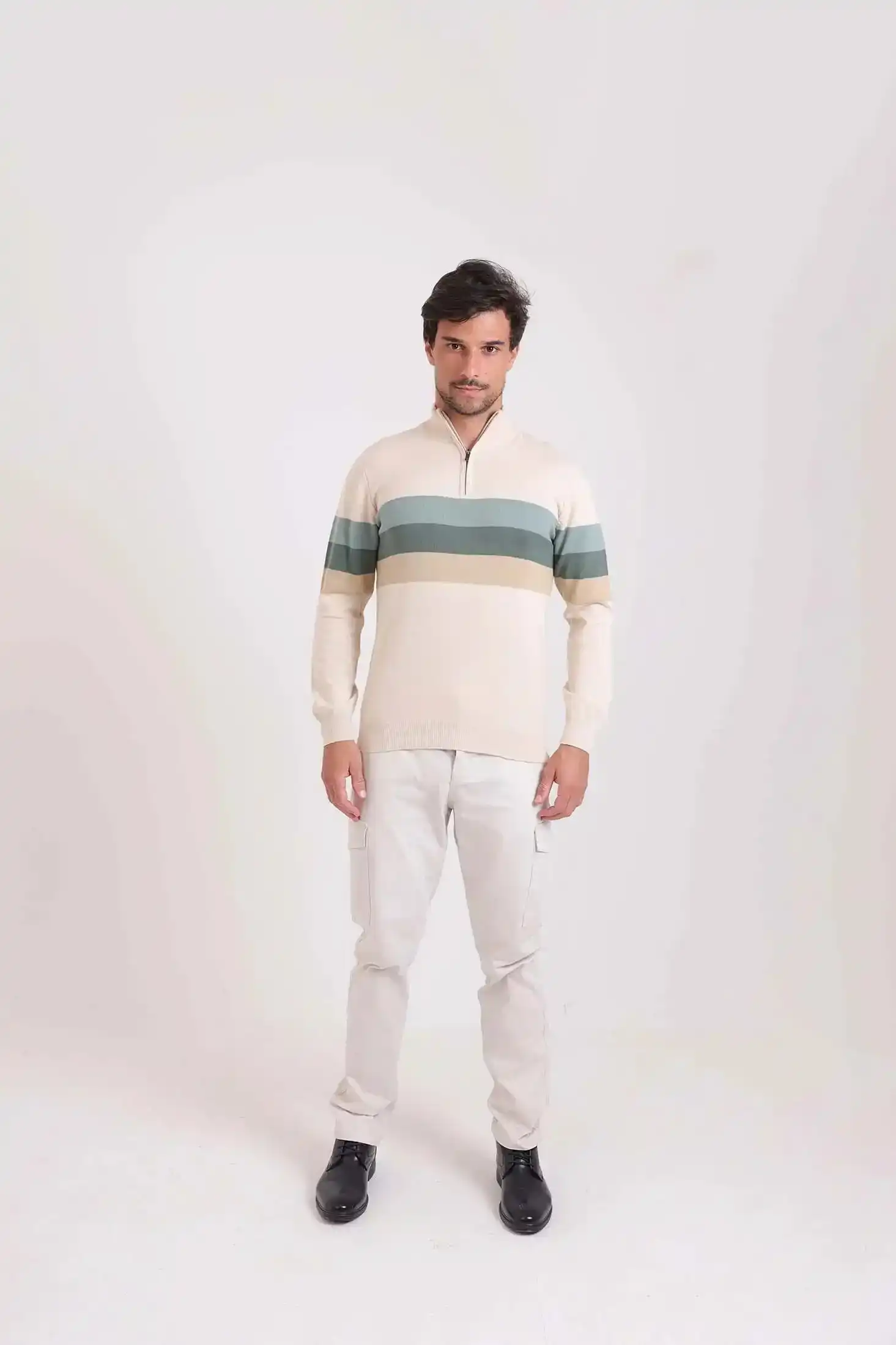 Zipped Neck Sweater with 3 Stripes