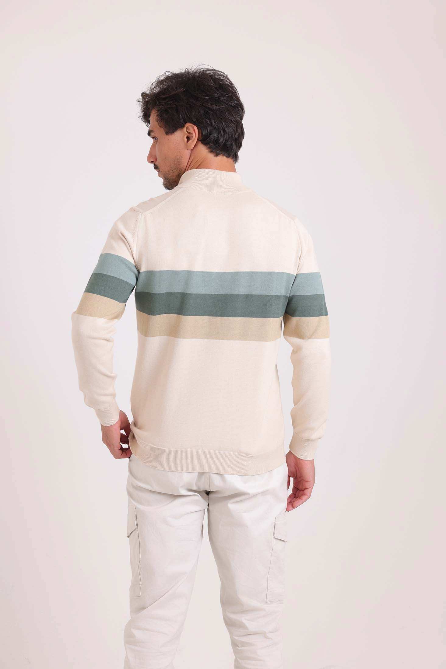 Zipped Neck Sweater with 3 Stripes - Image 4