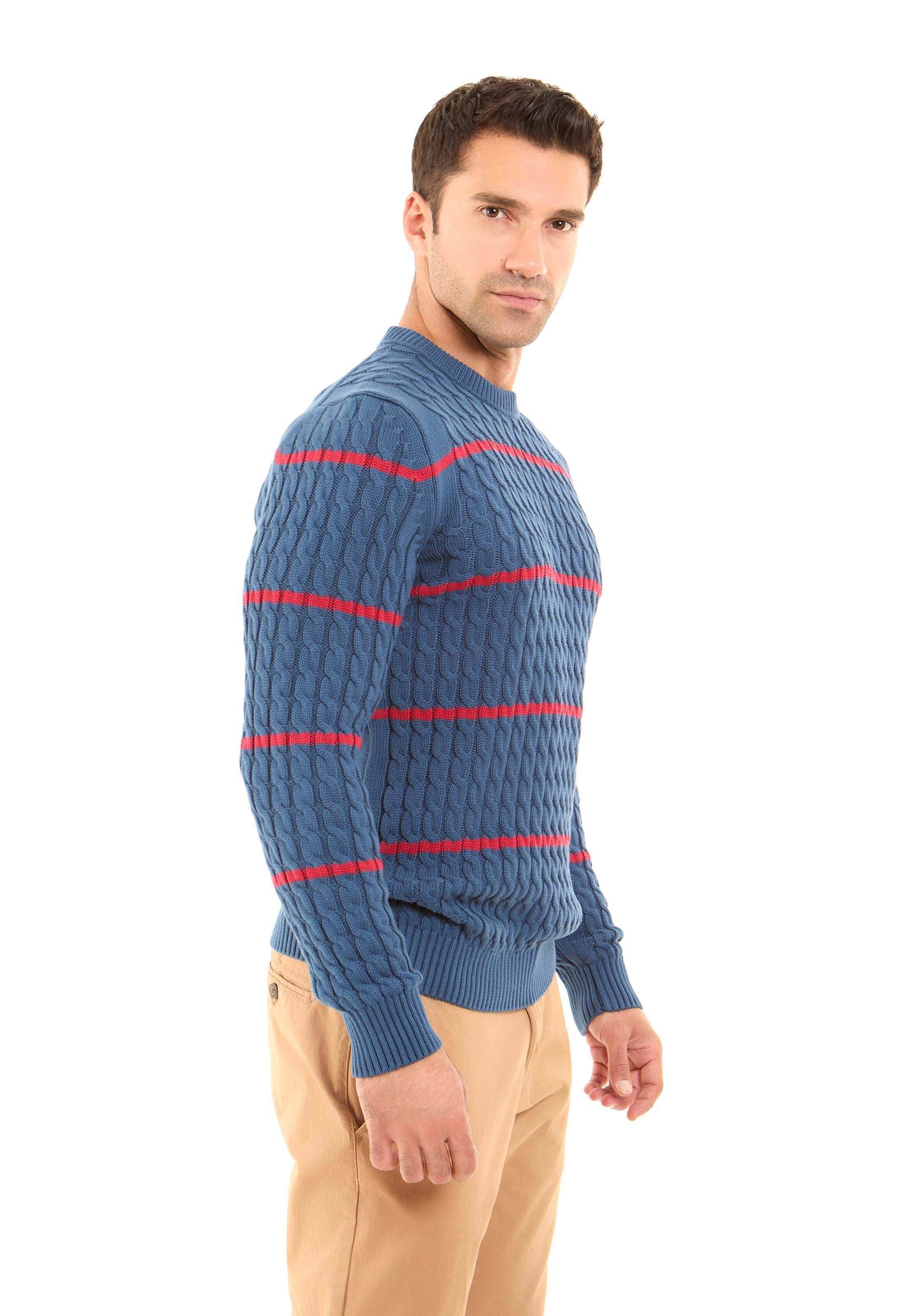 Braided Knit Striped Round Neck Pullover - Image 4