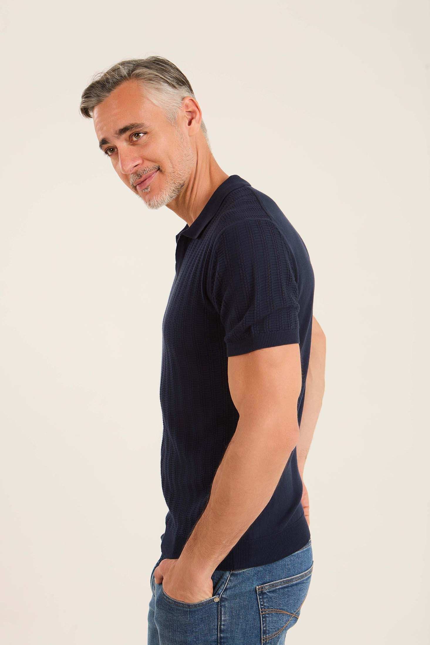 Perforated Striped Slip On Polo Shirt - Image 2