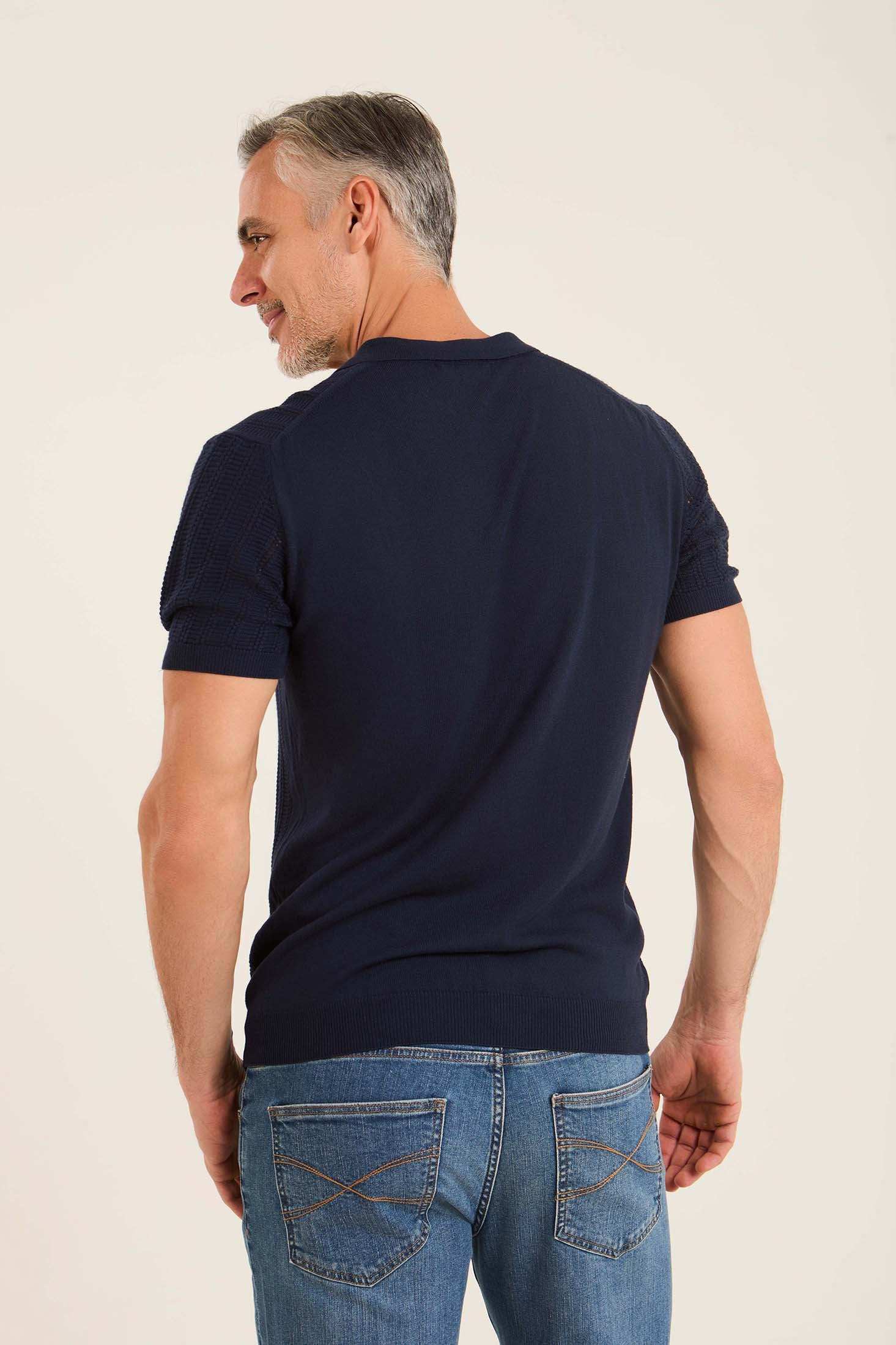 Perforated Striped Slip On Polo Shirt - Image 3