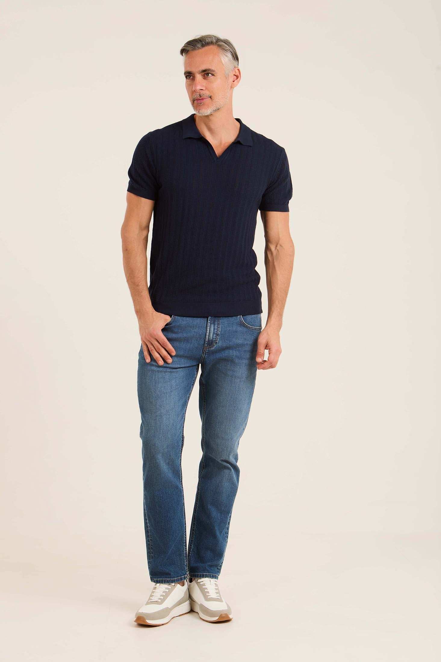 Perforated Striped Slip On Polo Shirt - Image 4