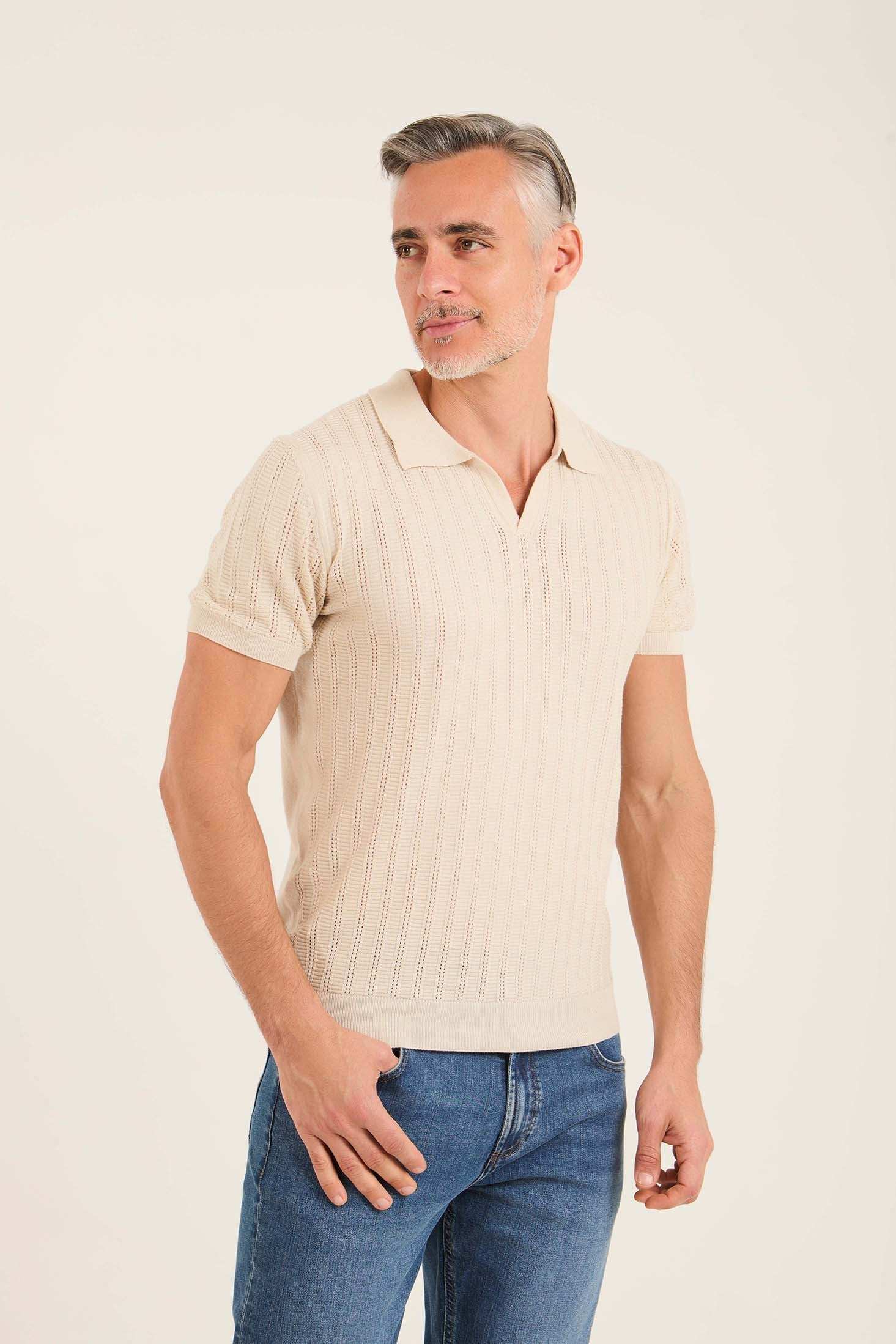 Perforated Striped Slip On Polo Shirt - Image 5
