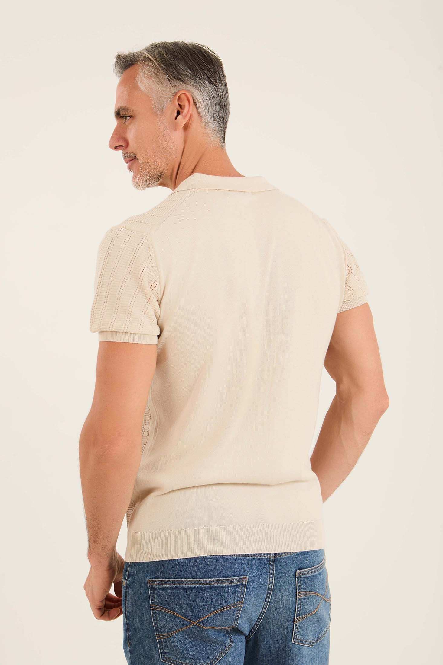 Perforated Striped Slip On Polo Shirt - Image 6