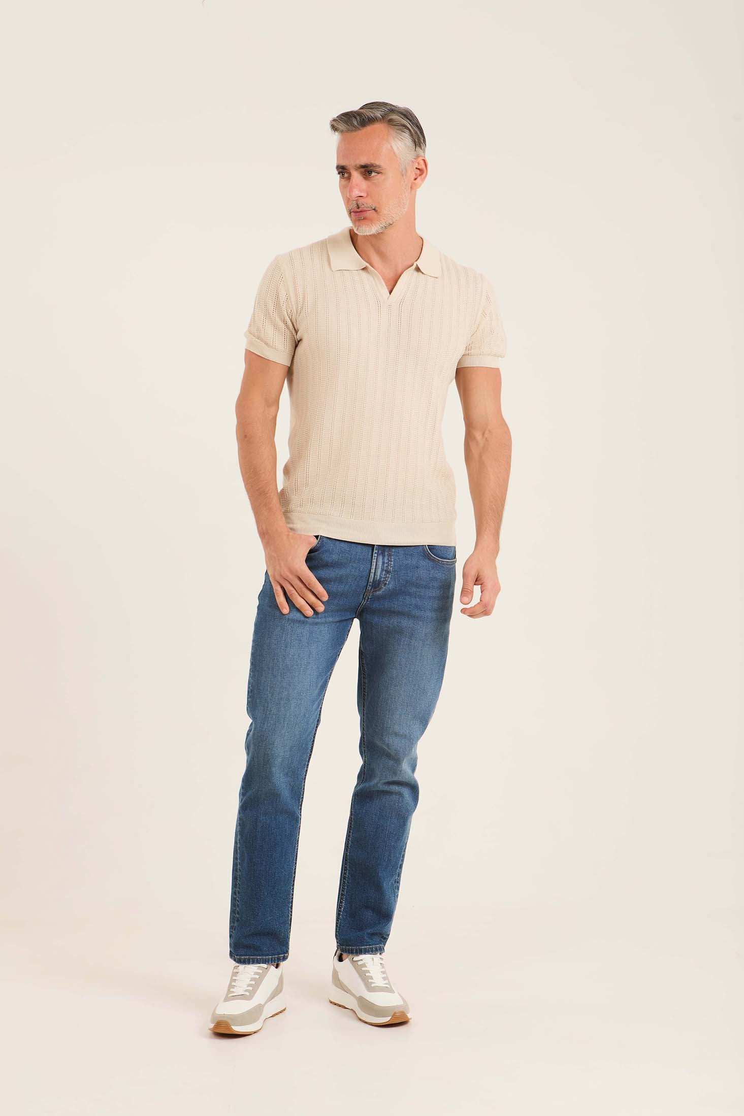 Perforated Striped Slip On Polo Shirt - Image 7