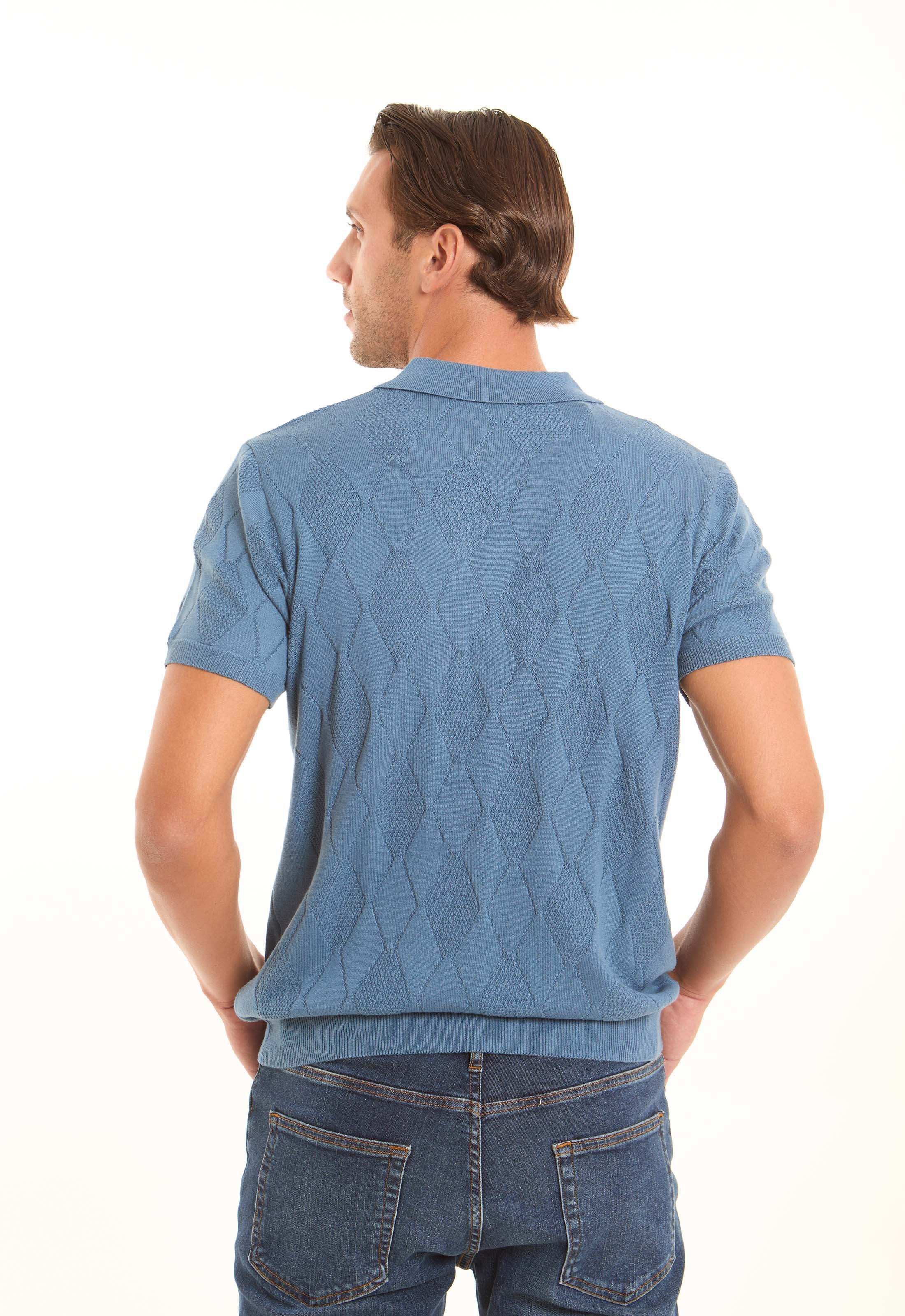 Diamonds Pattern Buttoned Polo Shirt with Hem - Image 3