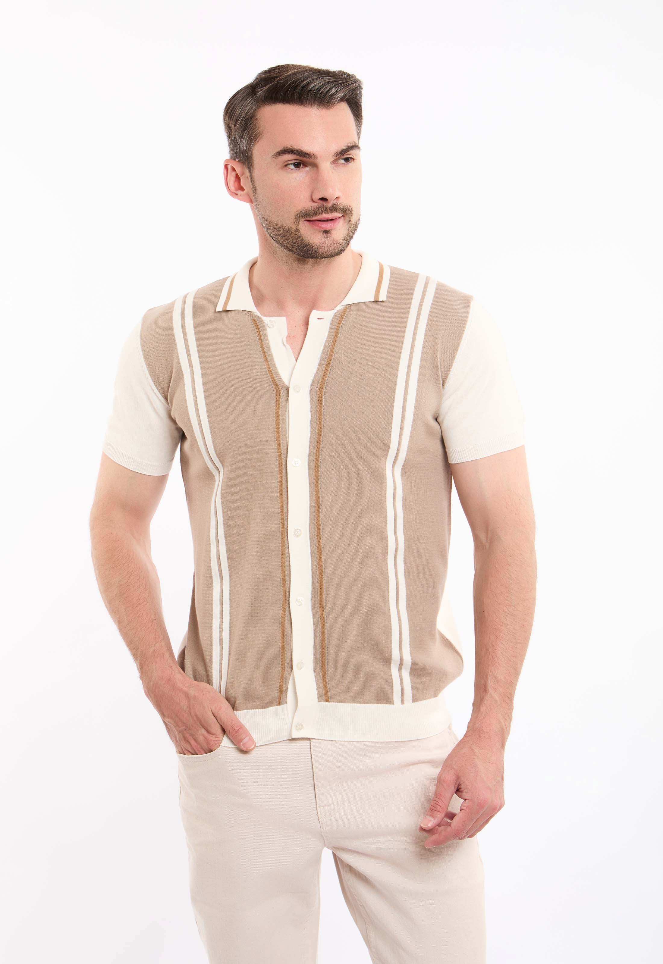 Turn Down Collar Striped Winter Shirt