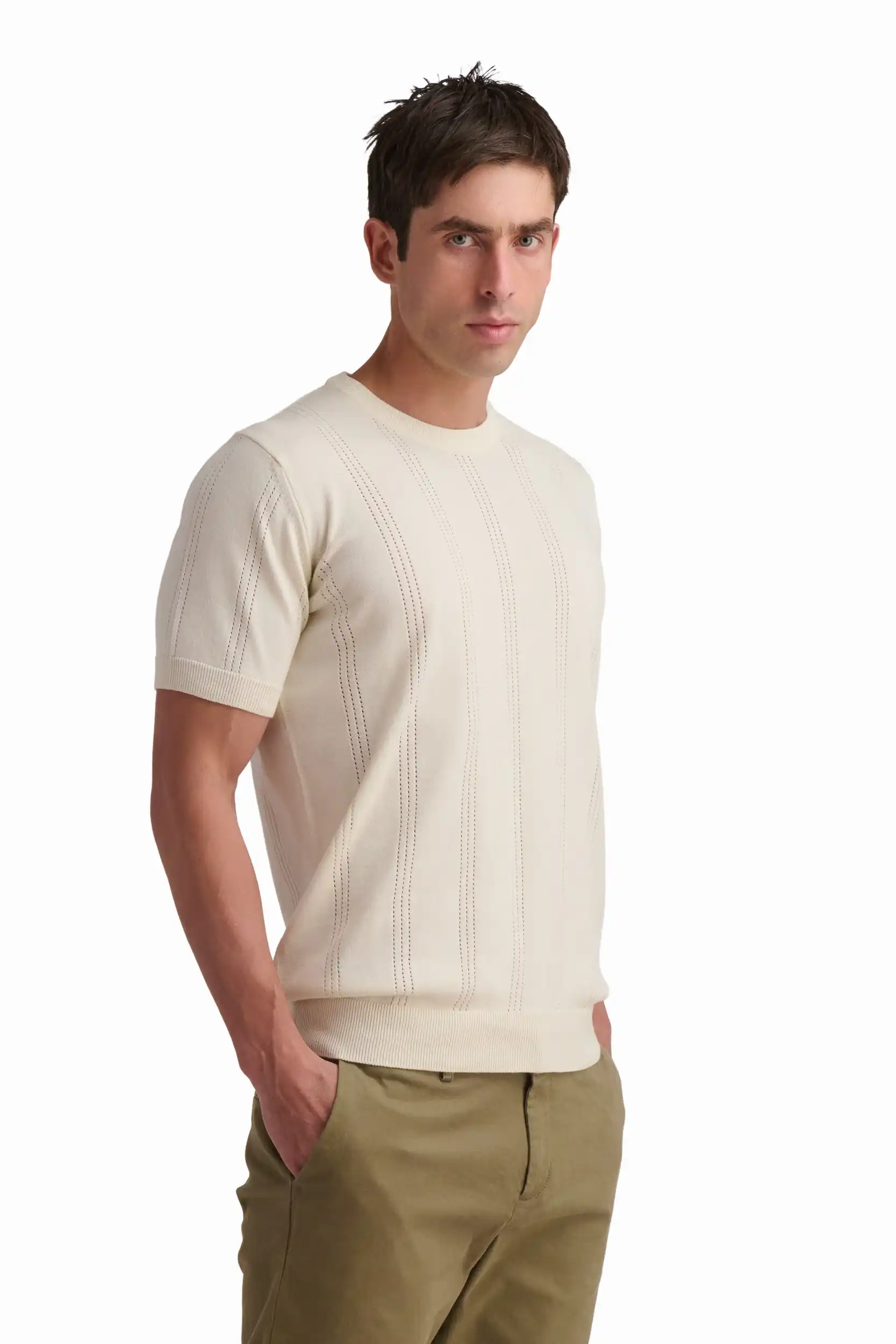 Coconut Milk Cotton Textured T-Shirt - Image 4