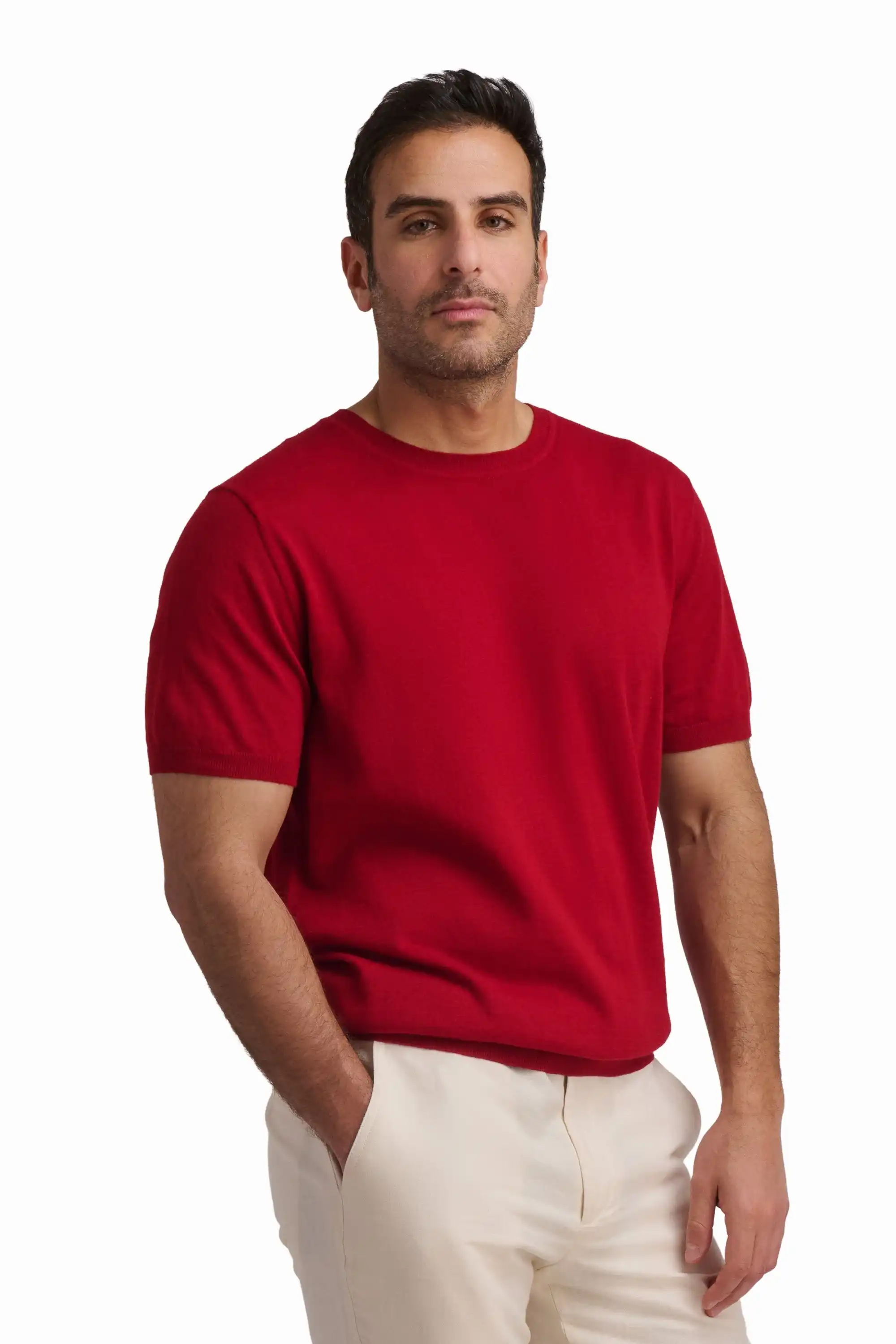 Crimson Linen-Blend T-Shirt - Image 3