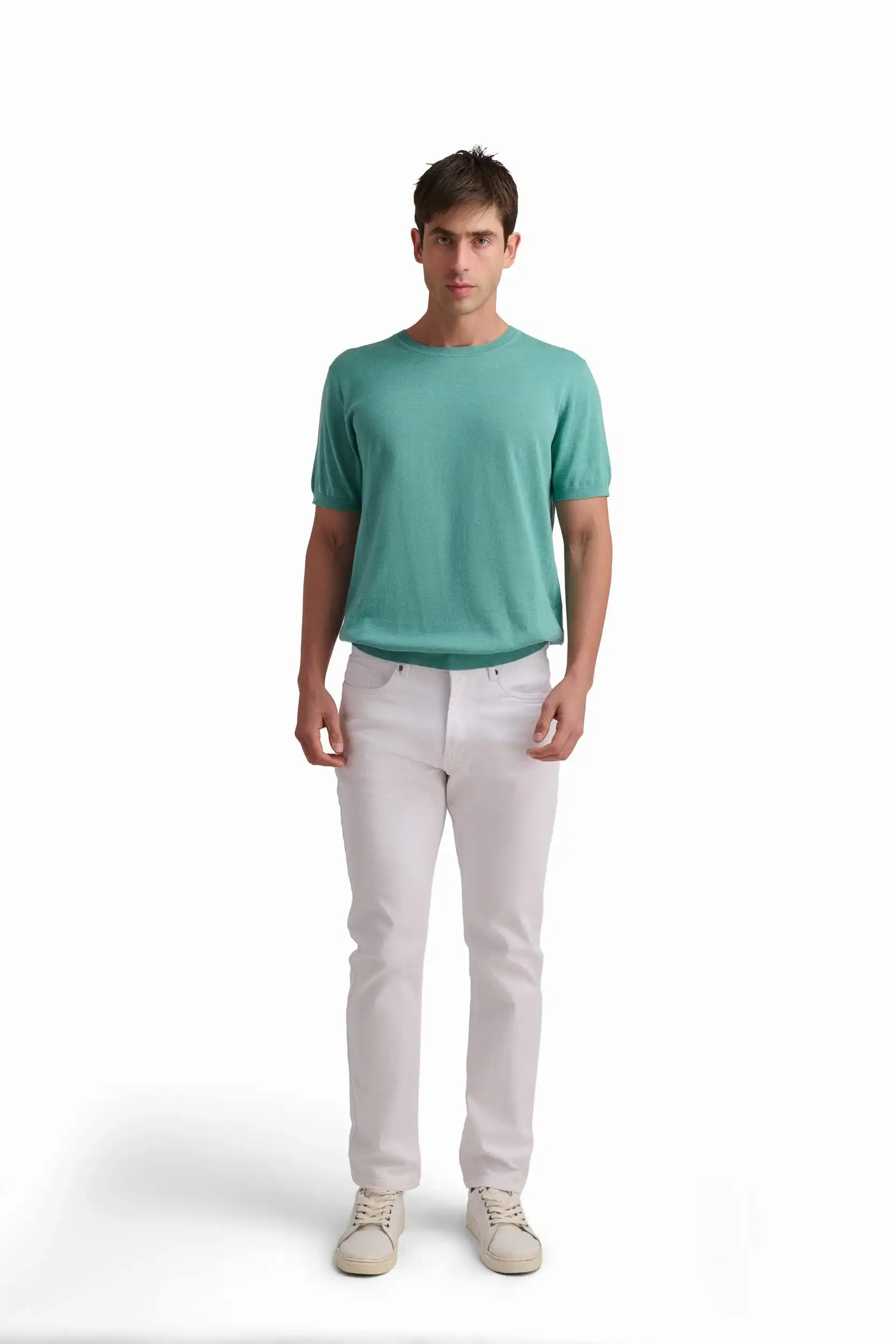 Aqua Cotton-Linen T-Shirt