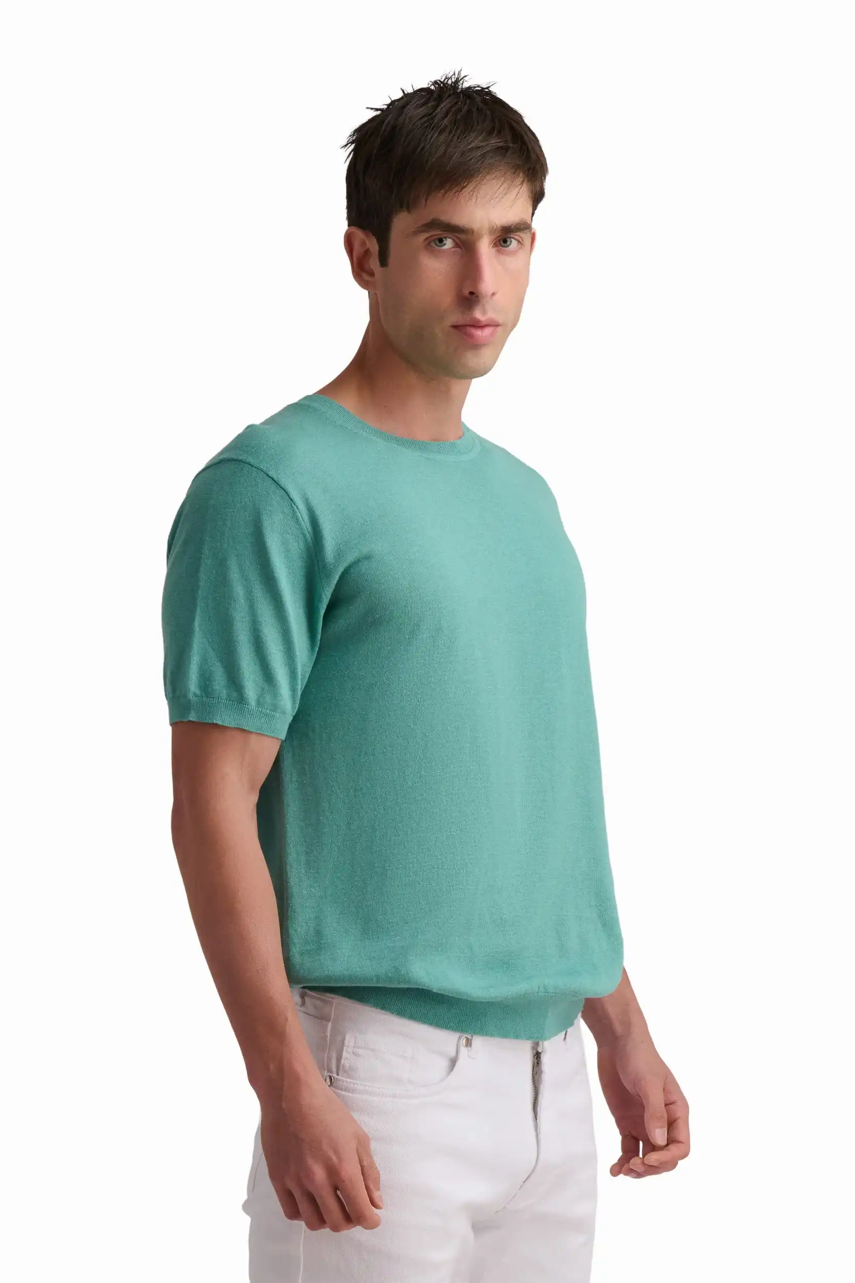 Aqua Cotton-Linen T-Shirt - Image 3