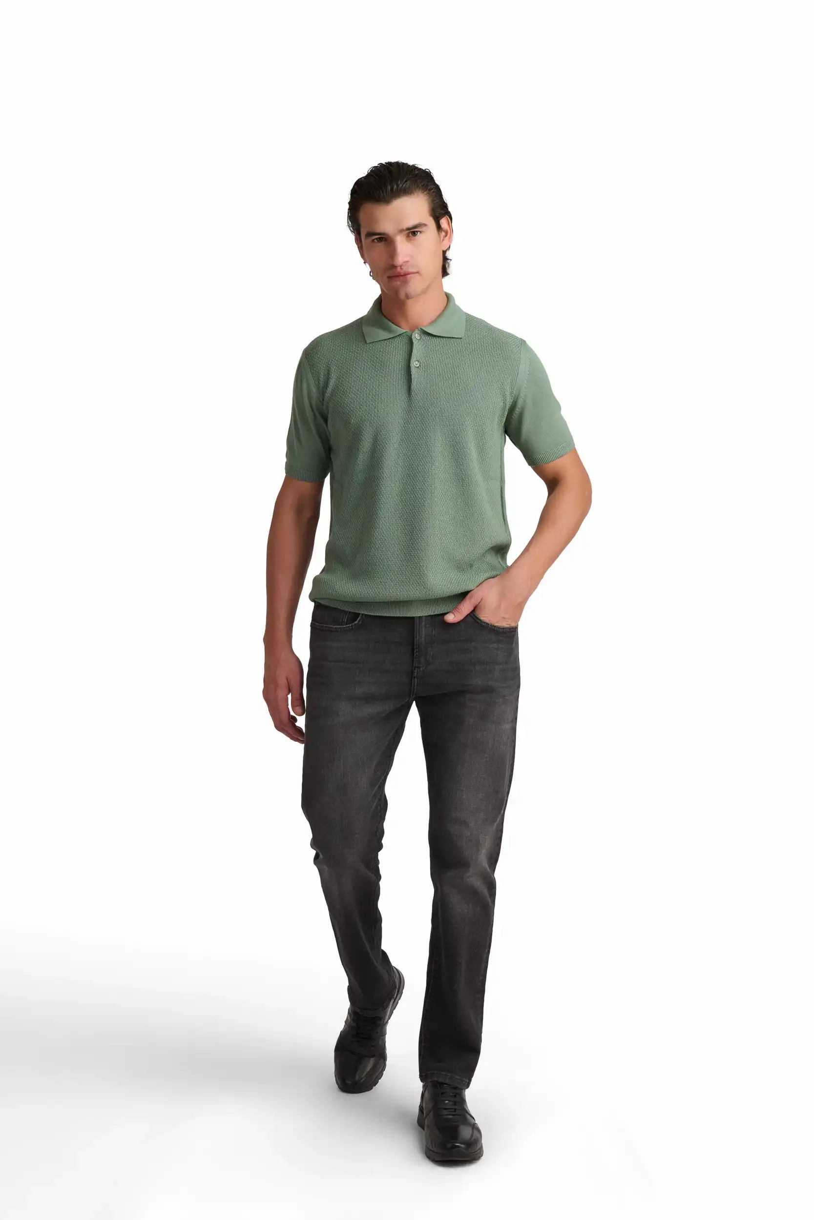 Olive Green Cotton-Modal Polo Shirt
