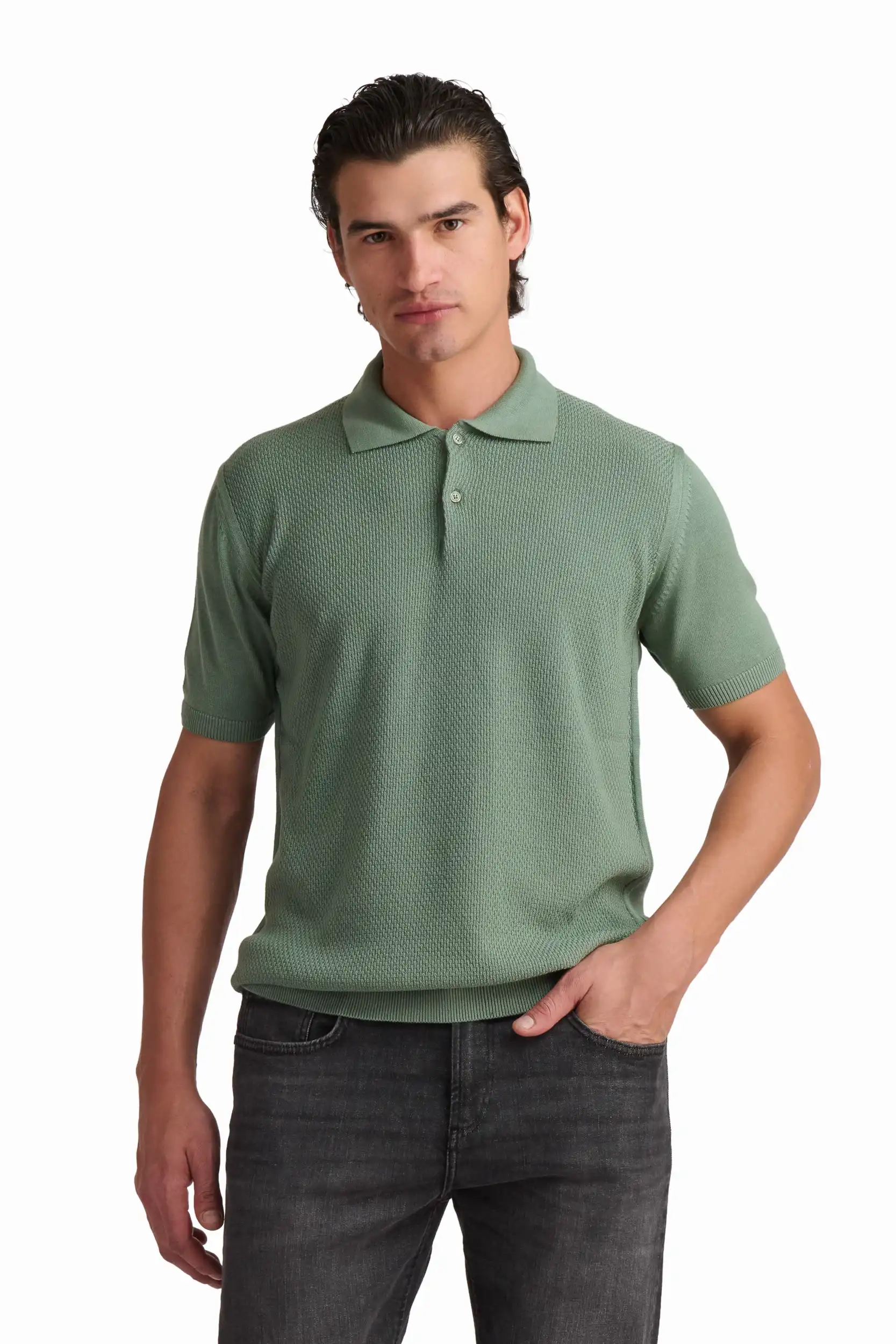 Olive Green Cotton-Modal Polo Shirt - Image 2