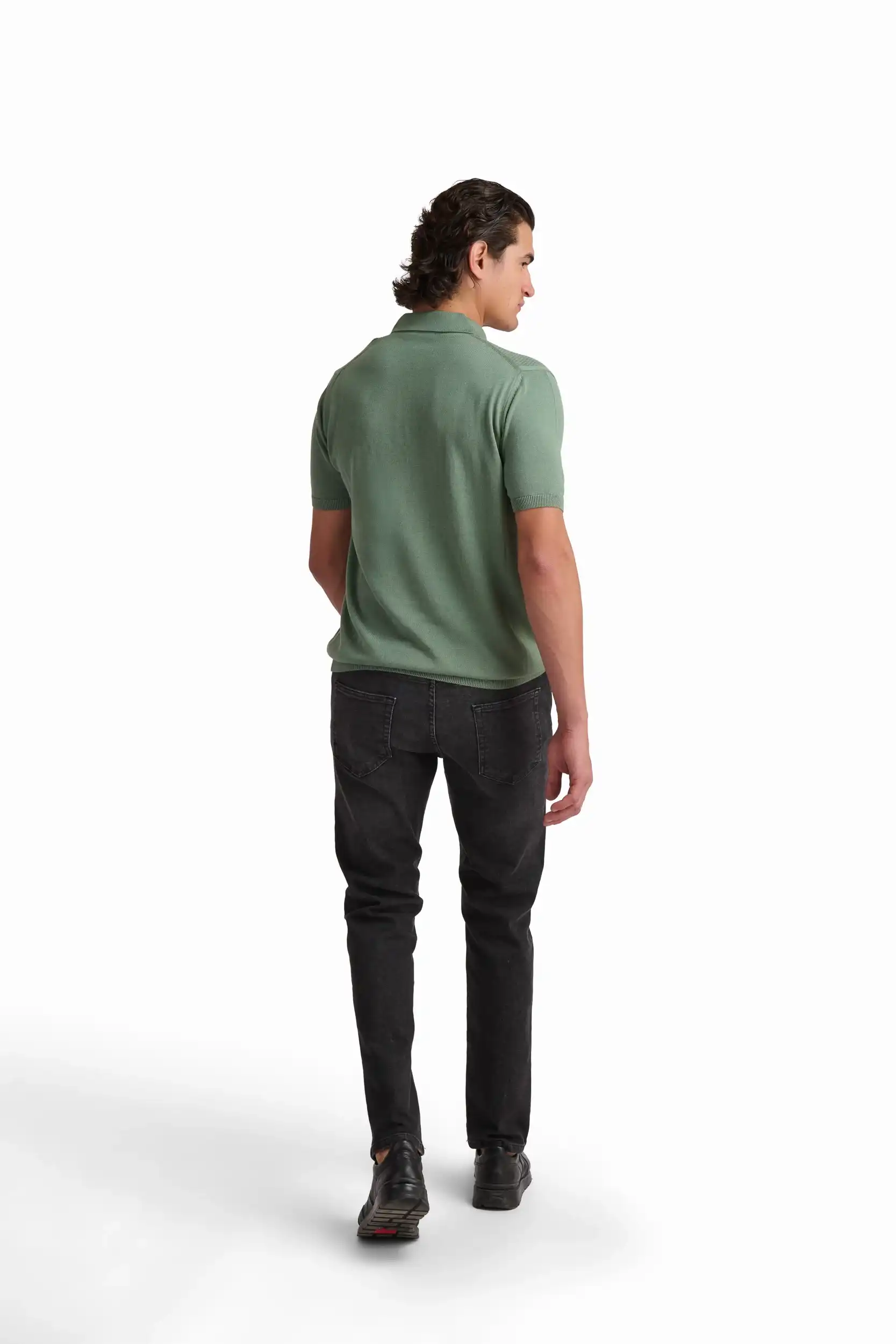 Olive Green Cotton-Modal Polo Shirt - Image 4