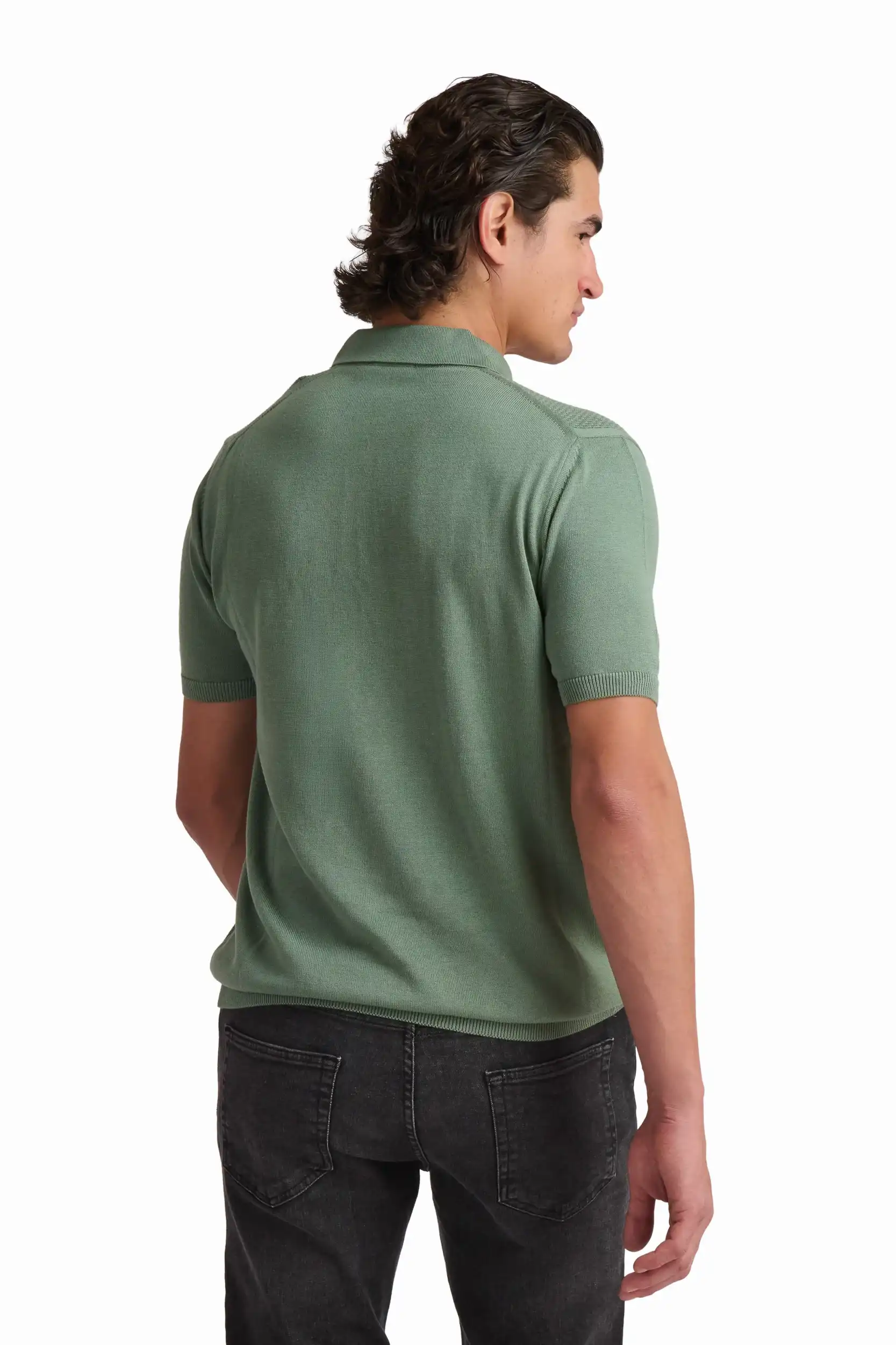 Olive Green Cotton-Modal Polo Shirt - Image 5