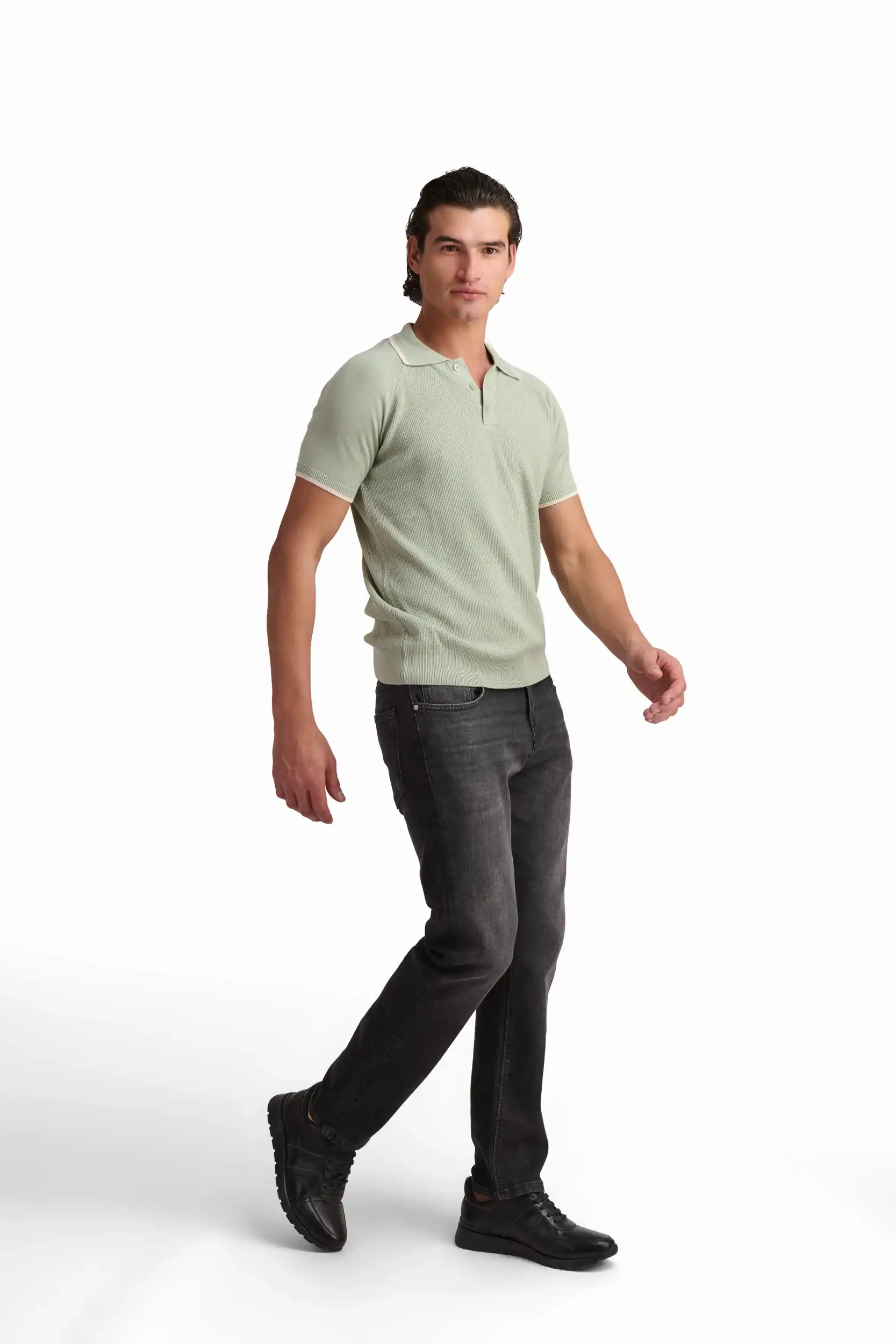 Sage Green Cotton-Modal Polo Shirt