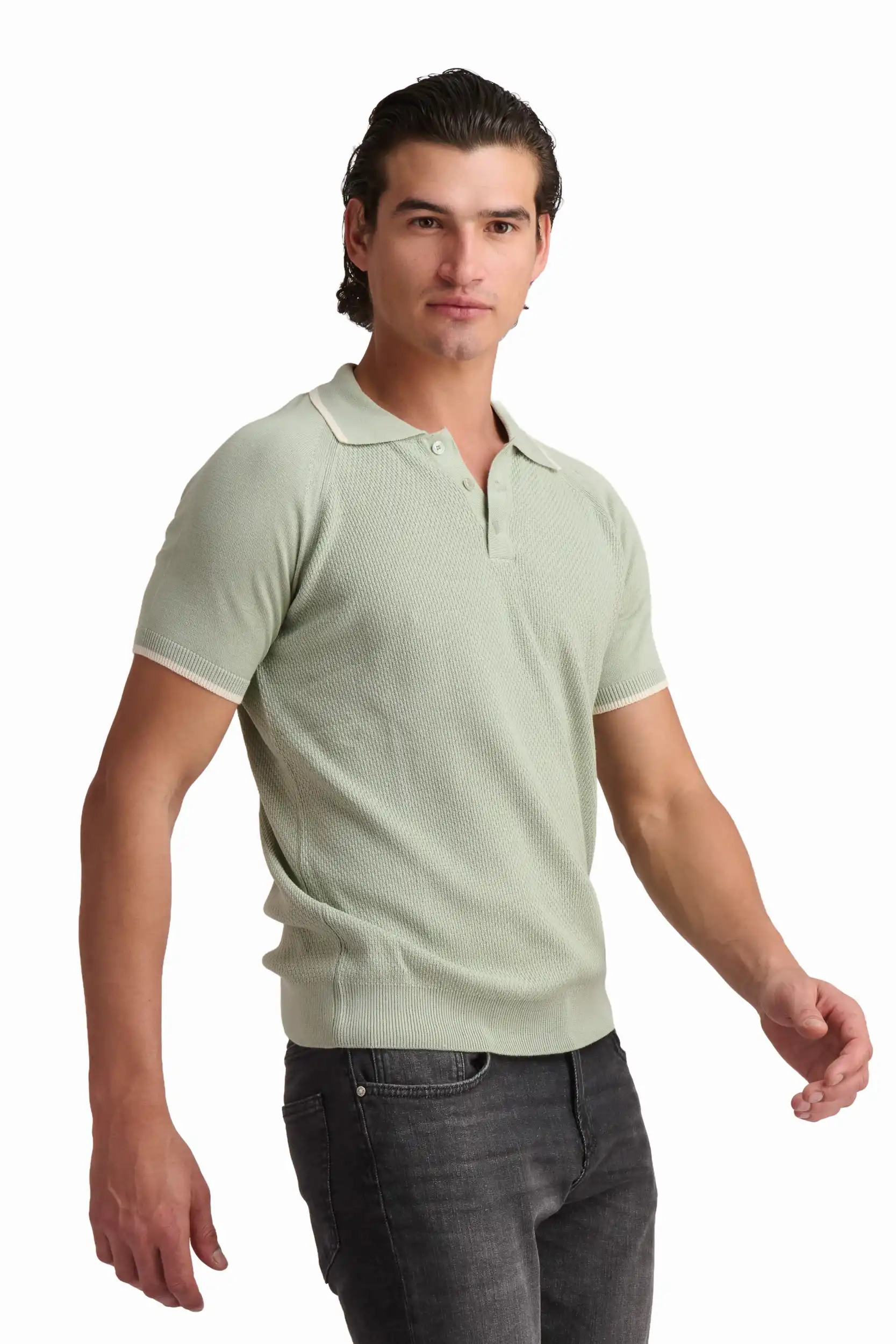 Sage Green Cotton-Modal Polo Shirt - Image 2