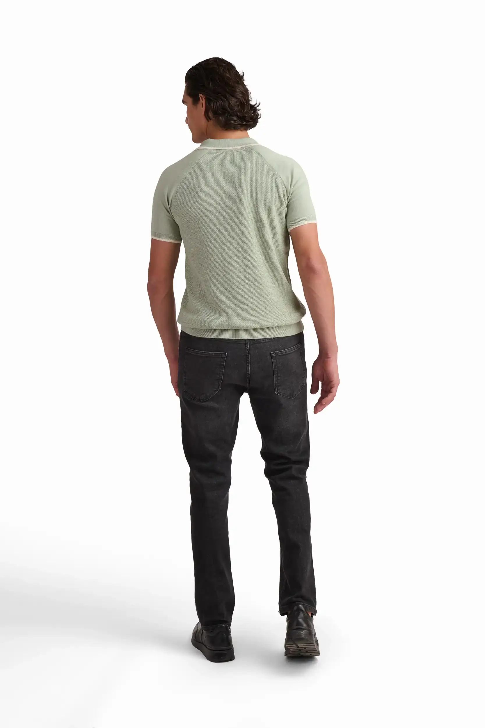 Sage Green Cotton-Modal Polo Shirt - Image 4