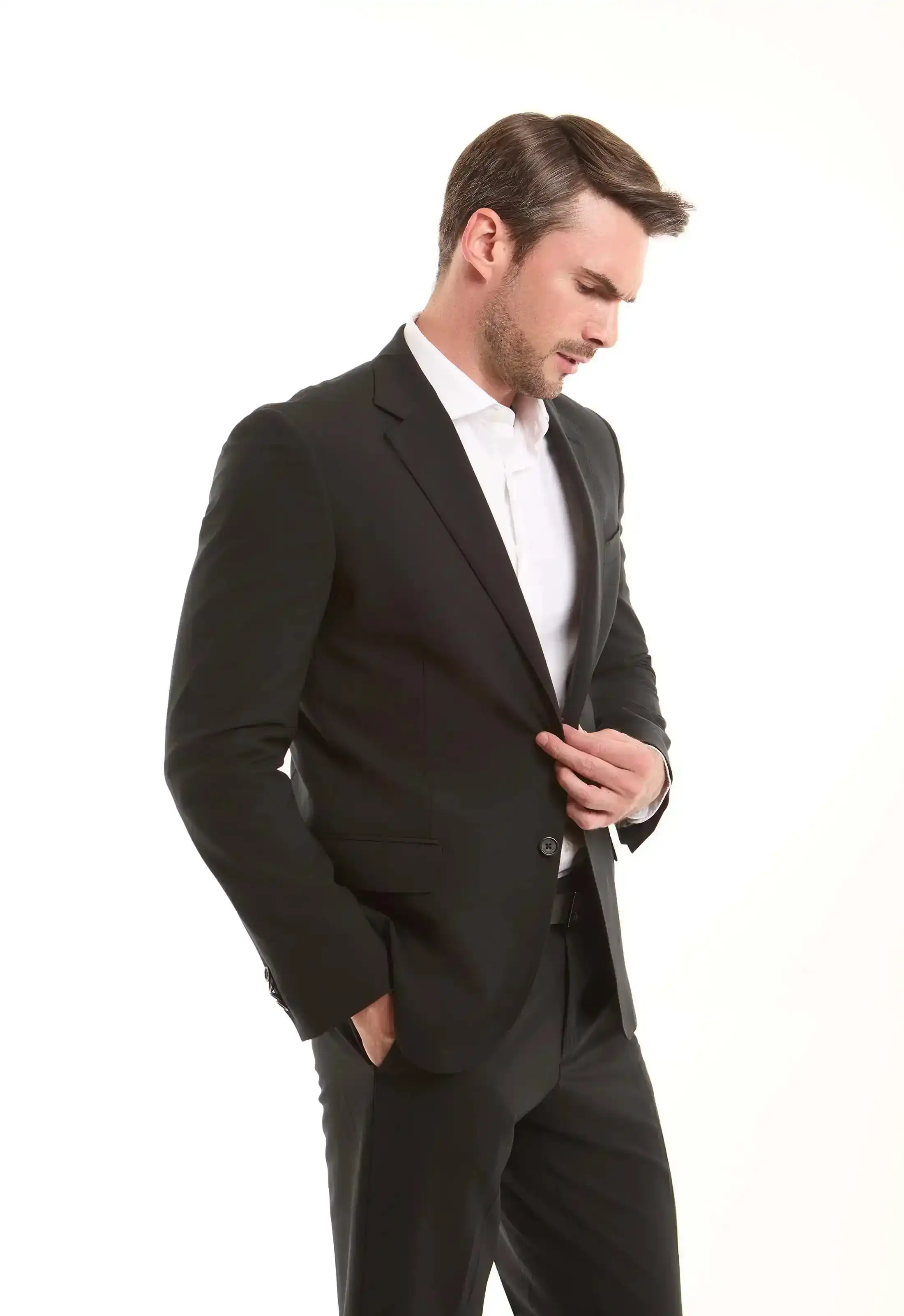 Black Tailored Wool-Blend Suit Jacket - Image 4