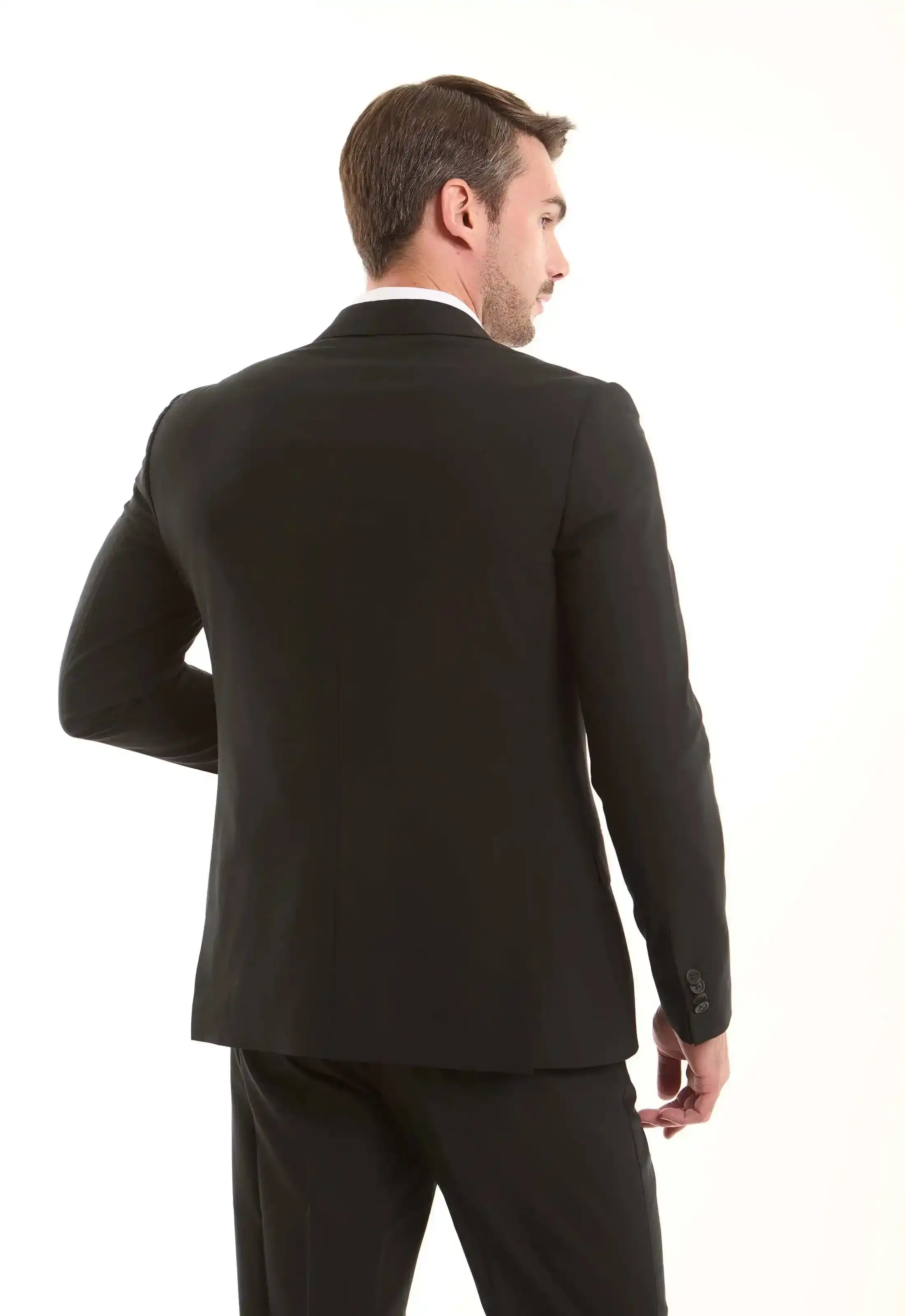 Black Tailored Wool-Blend Suit Jacket - Image 5