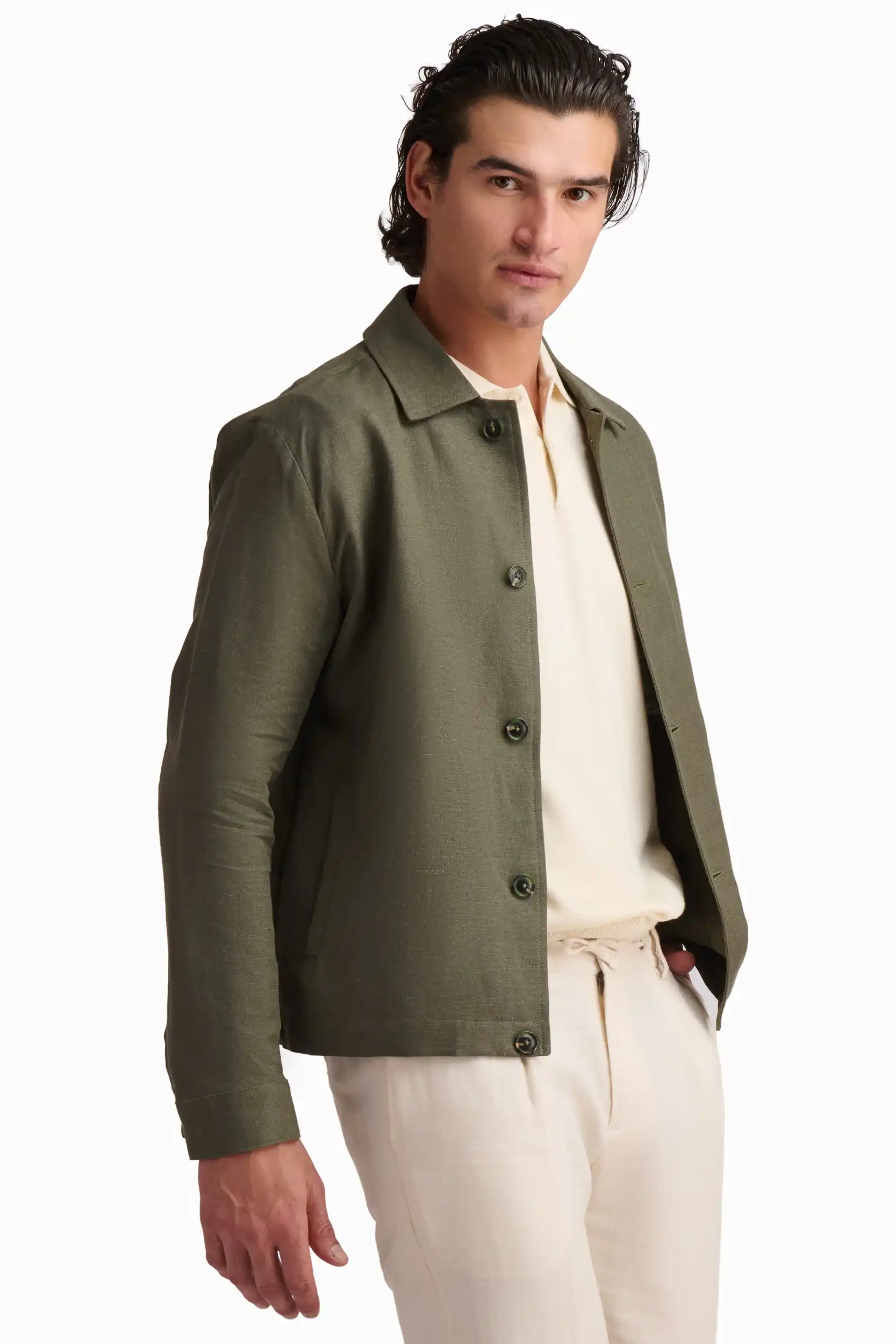 Olive Linen-Blend Overshirt - Image 5