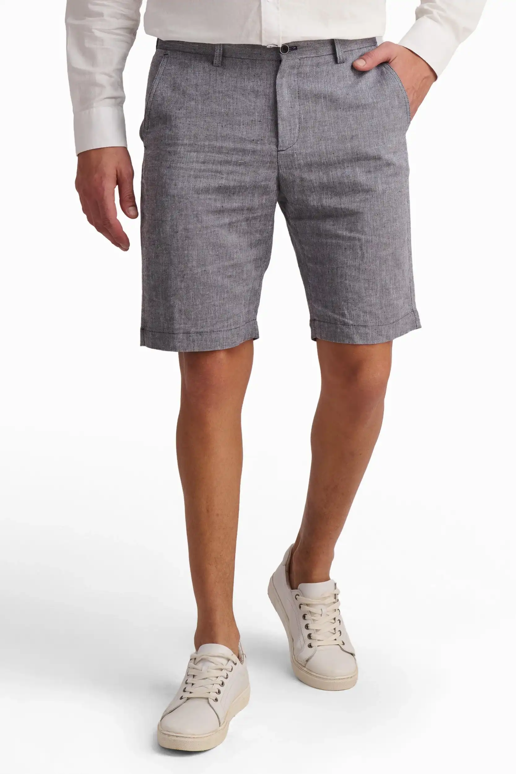 Grey Linen-Cotton Shorts - Image 2