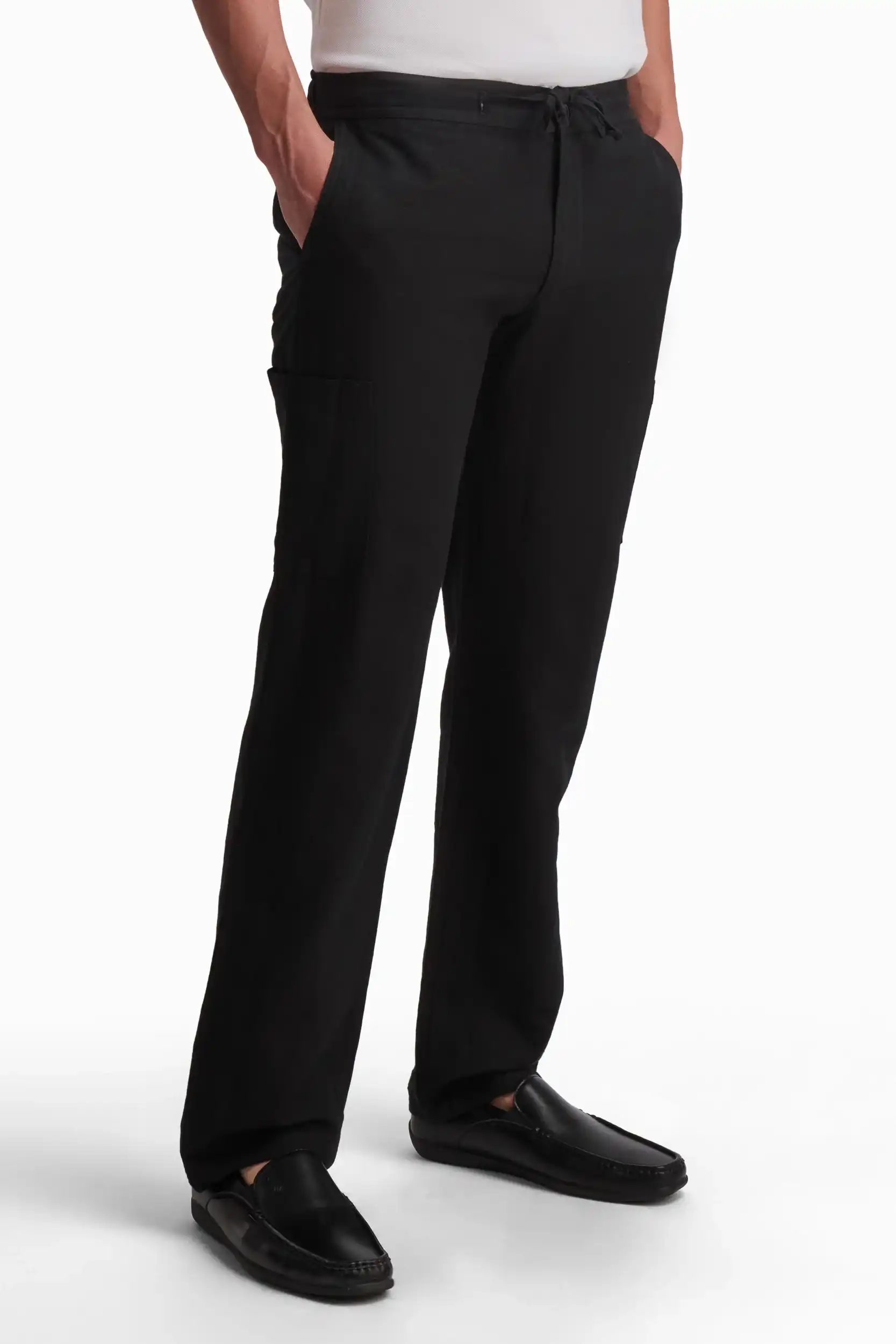 Black Linen-Cotton Straight-Leg Trousers - Image 2