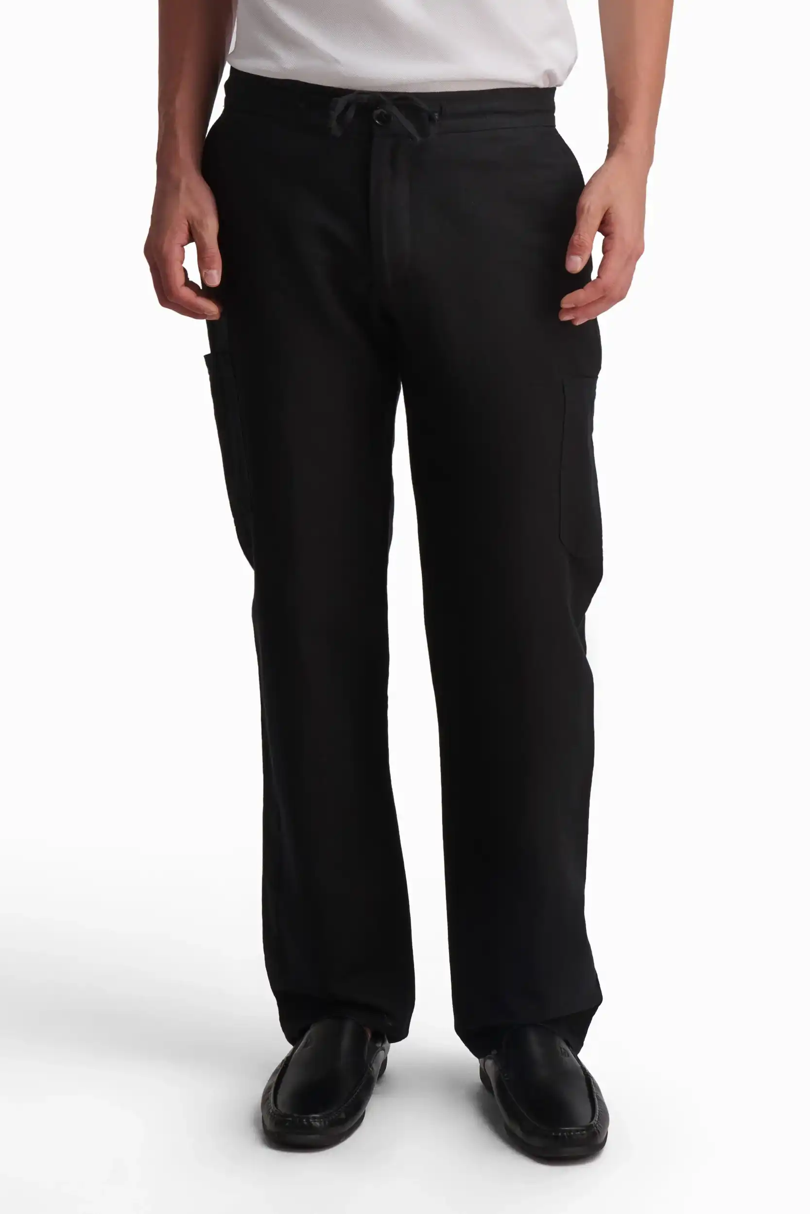 Black Linen-Cotton Straight-Leg Trousers - Image 3