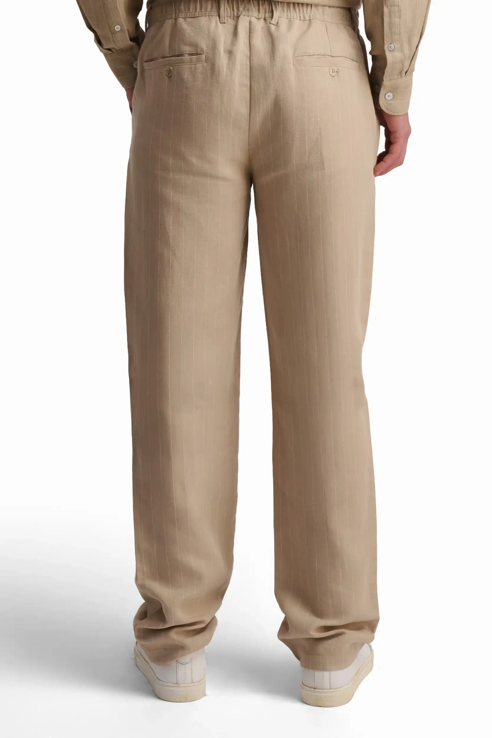 Textured Beige Straight-Leg Trousers - Image 3