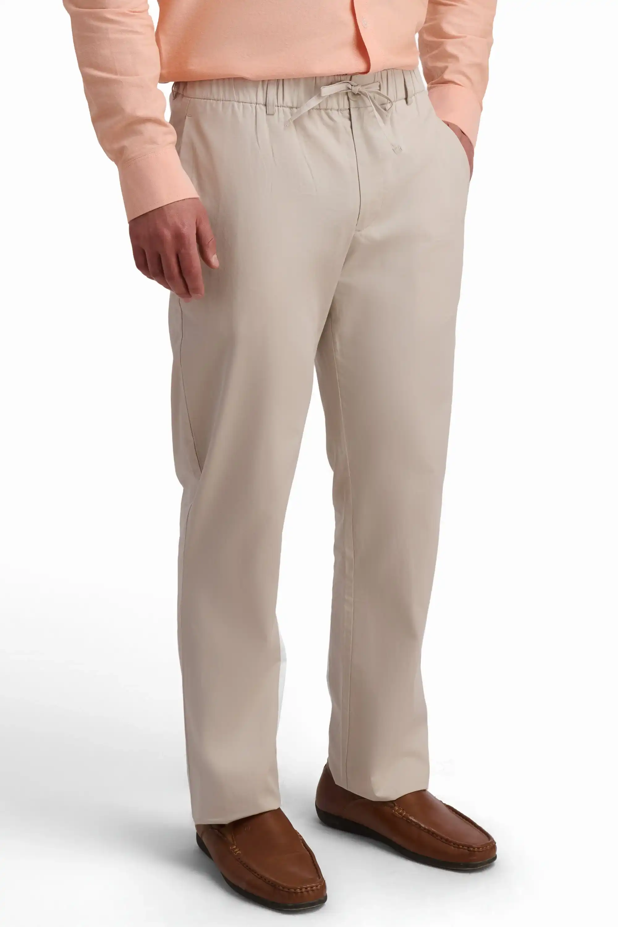 Beige Cotton Drawstring Trousers - Image 3