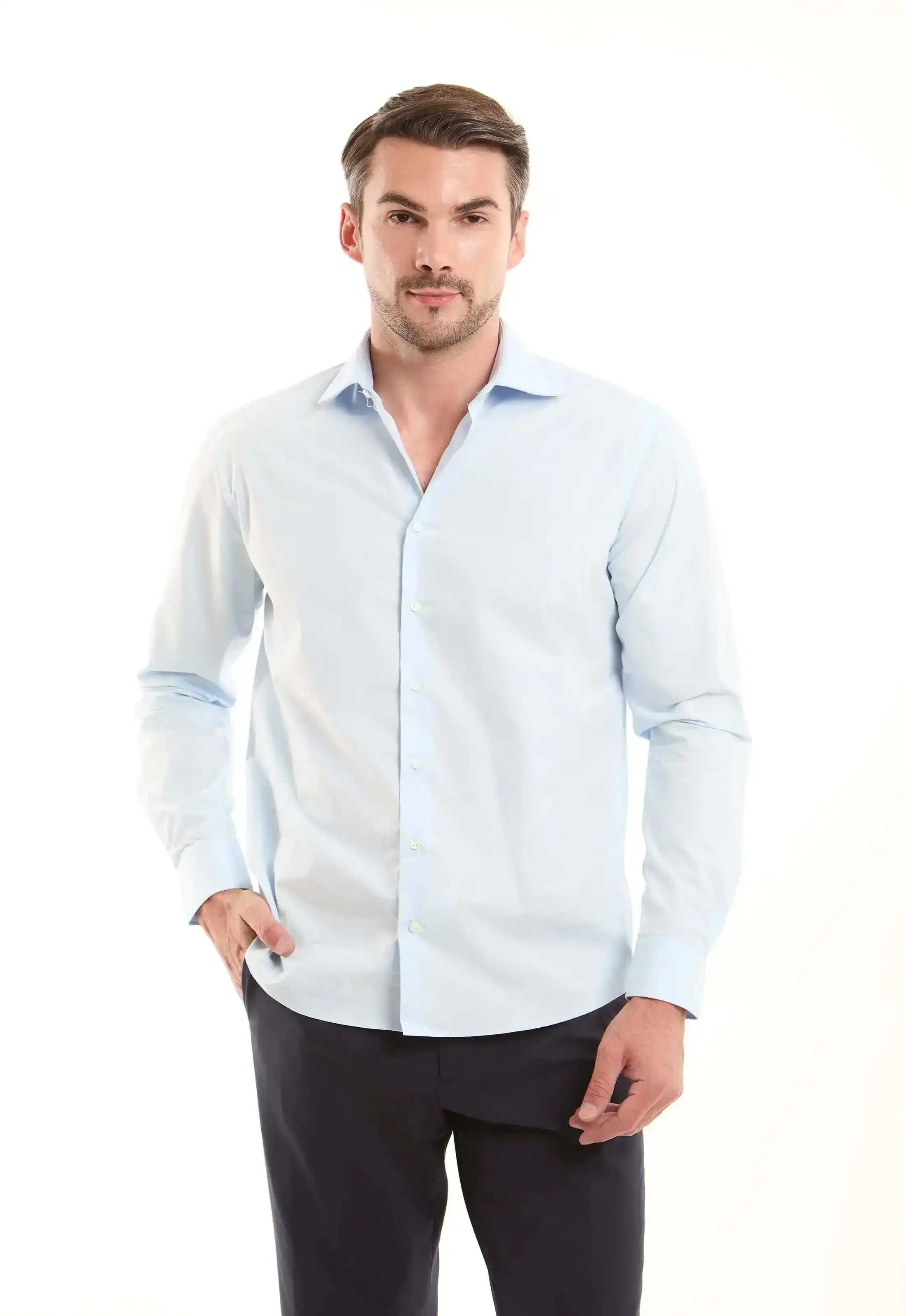 Light Blue Cotton Button-Down Shirt