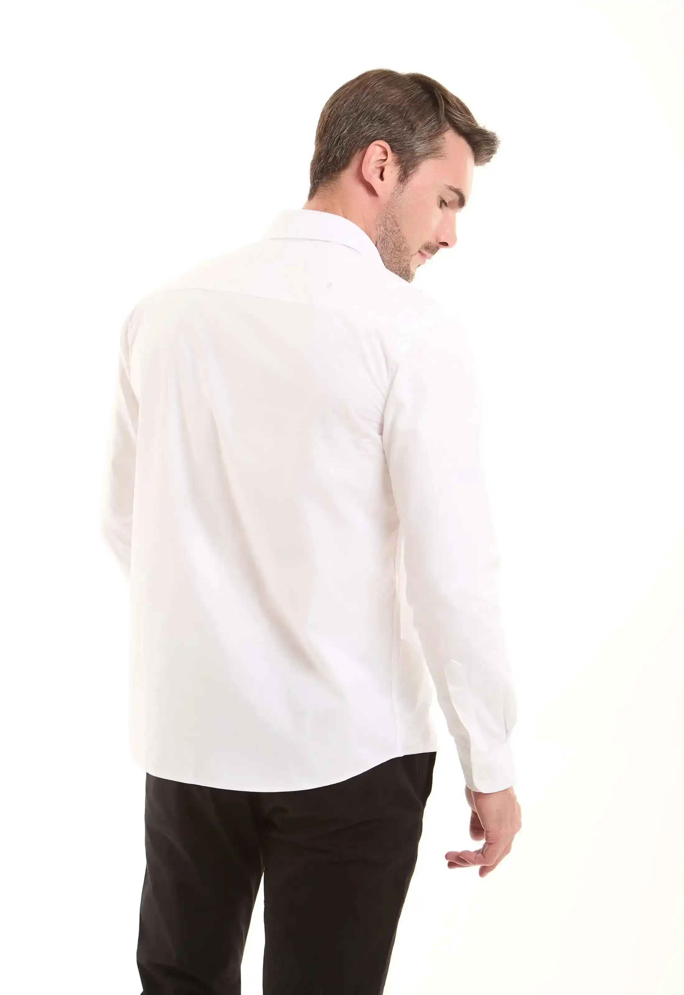 Solid White Cotton Shirt - Image 3