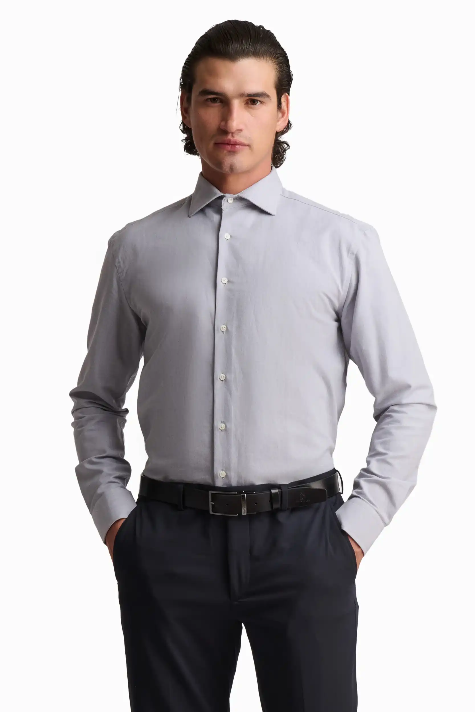 Light Grey Classic Cotton Shirt - Image 2