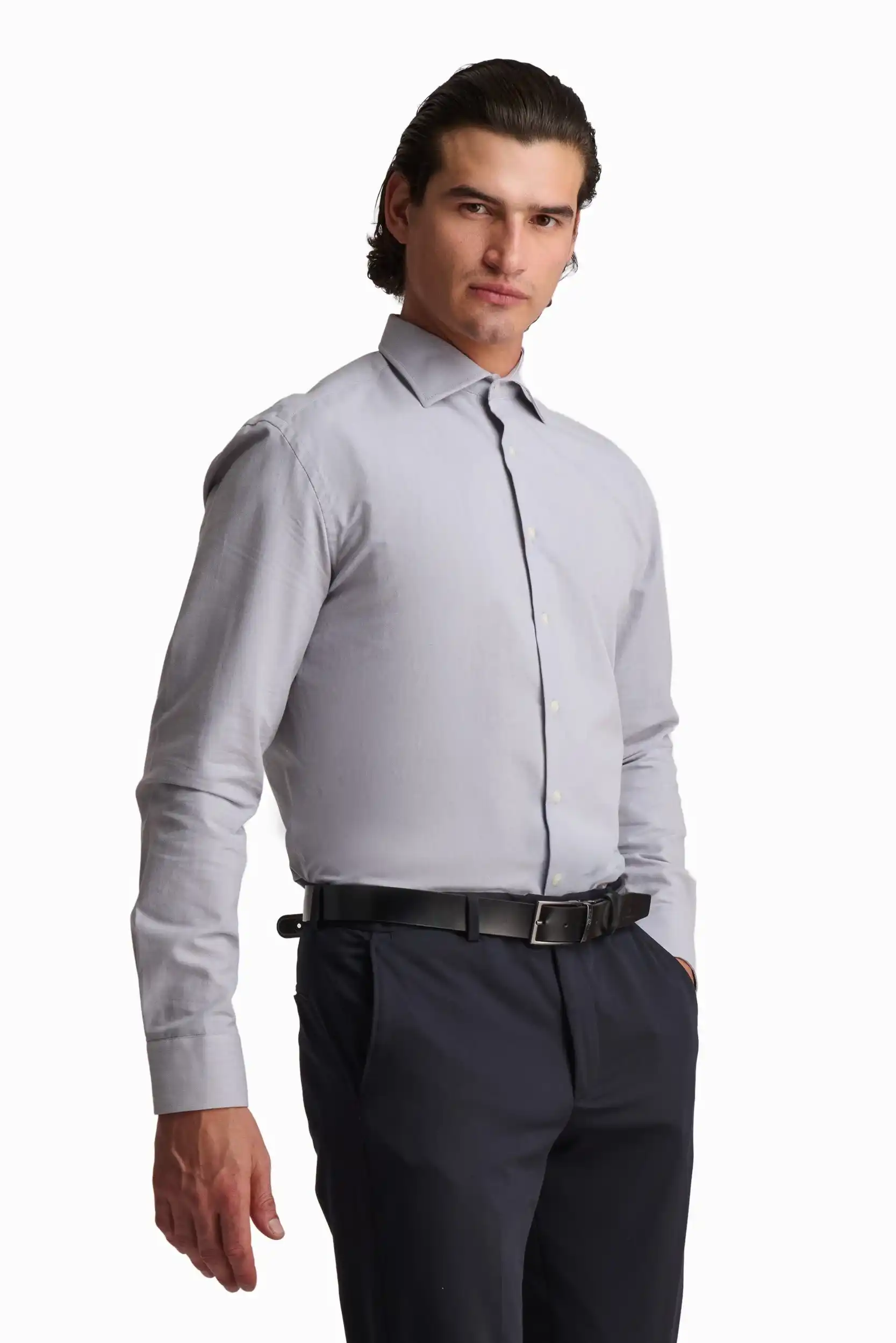 Light Grey Classic Cotton Shirt - Image 3