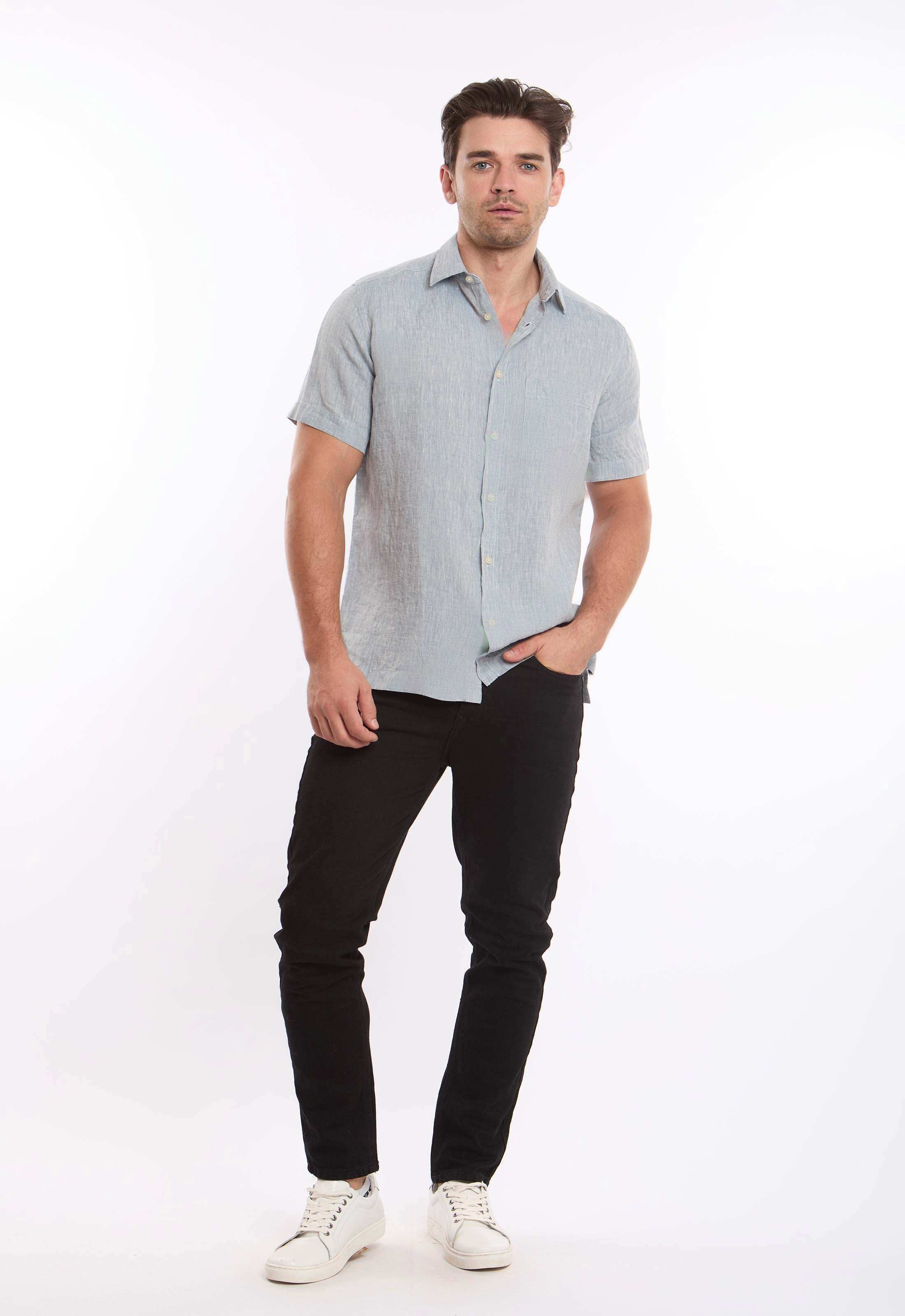 Textured Linen Short Sleeves Shirt with Pocket - Image 5