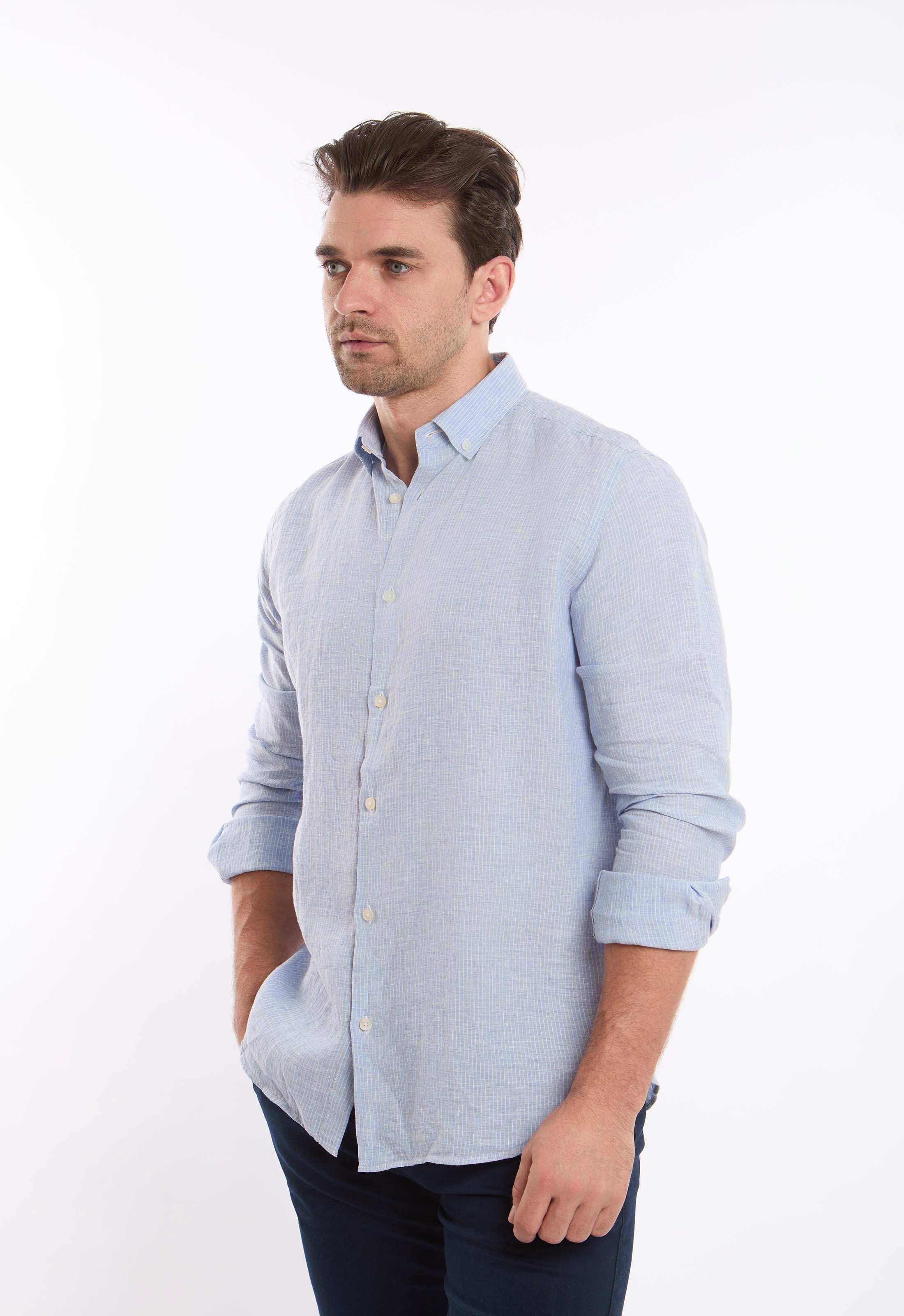 Pencil Stripes Casual Linen Shirt - Image 2