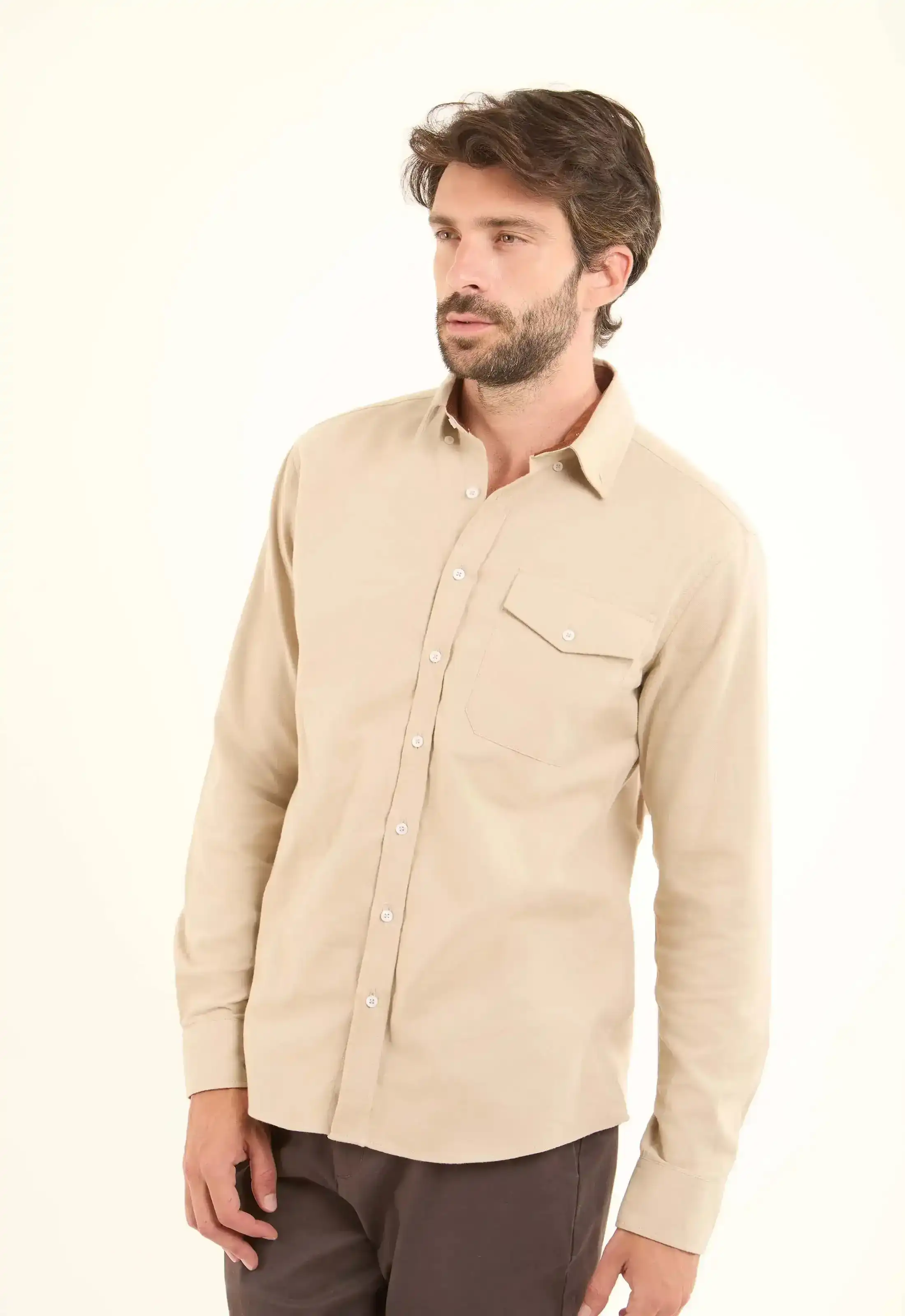 Solid Regular Cotton Shirt with Buttoned Pocket - Image 2